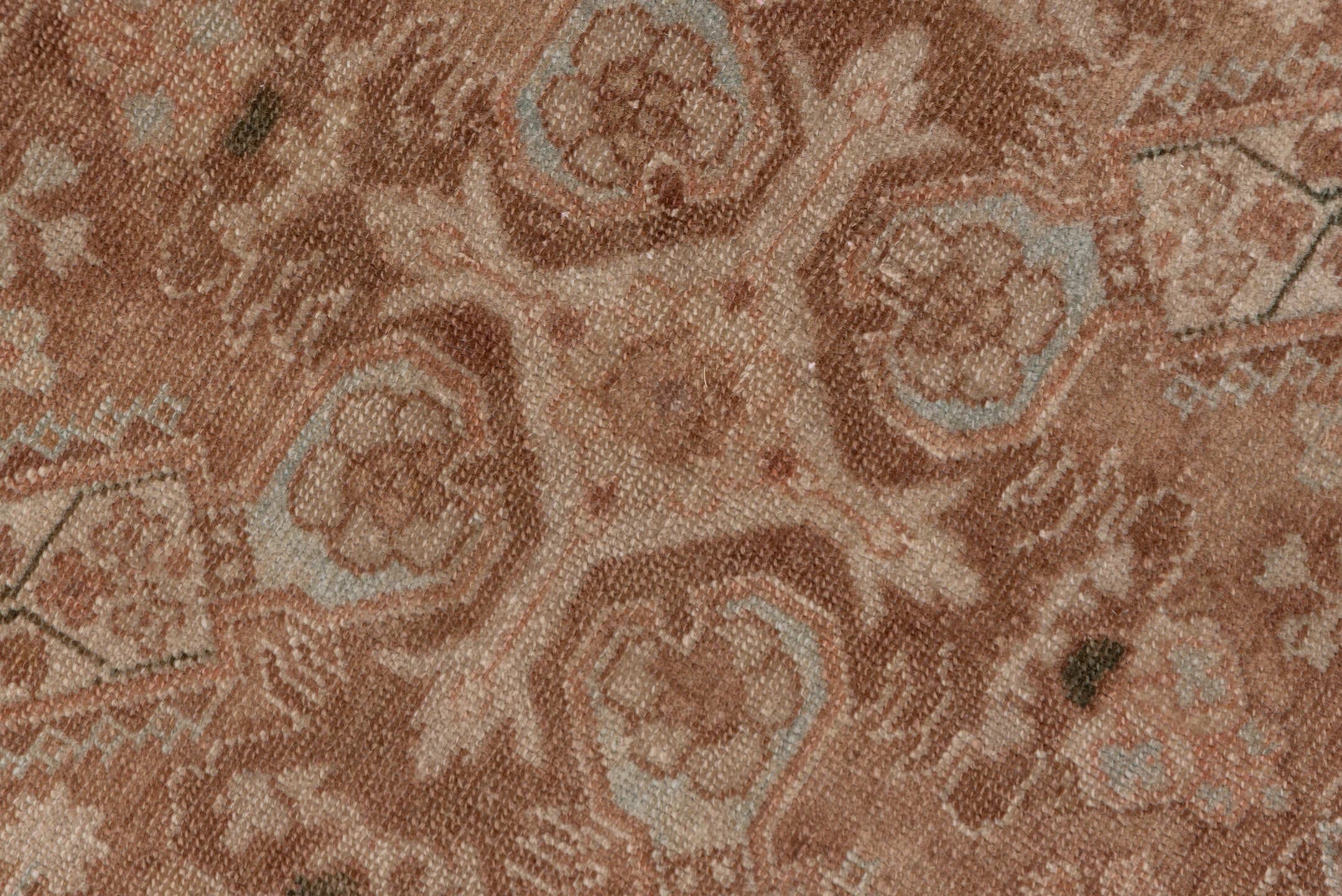 8' x 11' one-of-a-kind handmade antique Sivas large size rug. Color palette: terra cotta, camel, ivory, taupe, rose, sienna