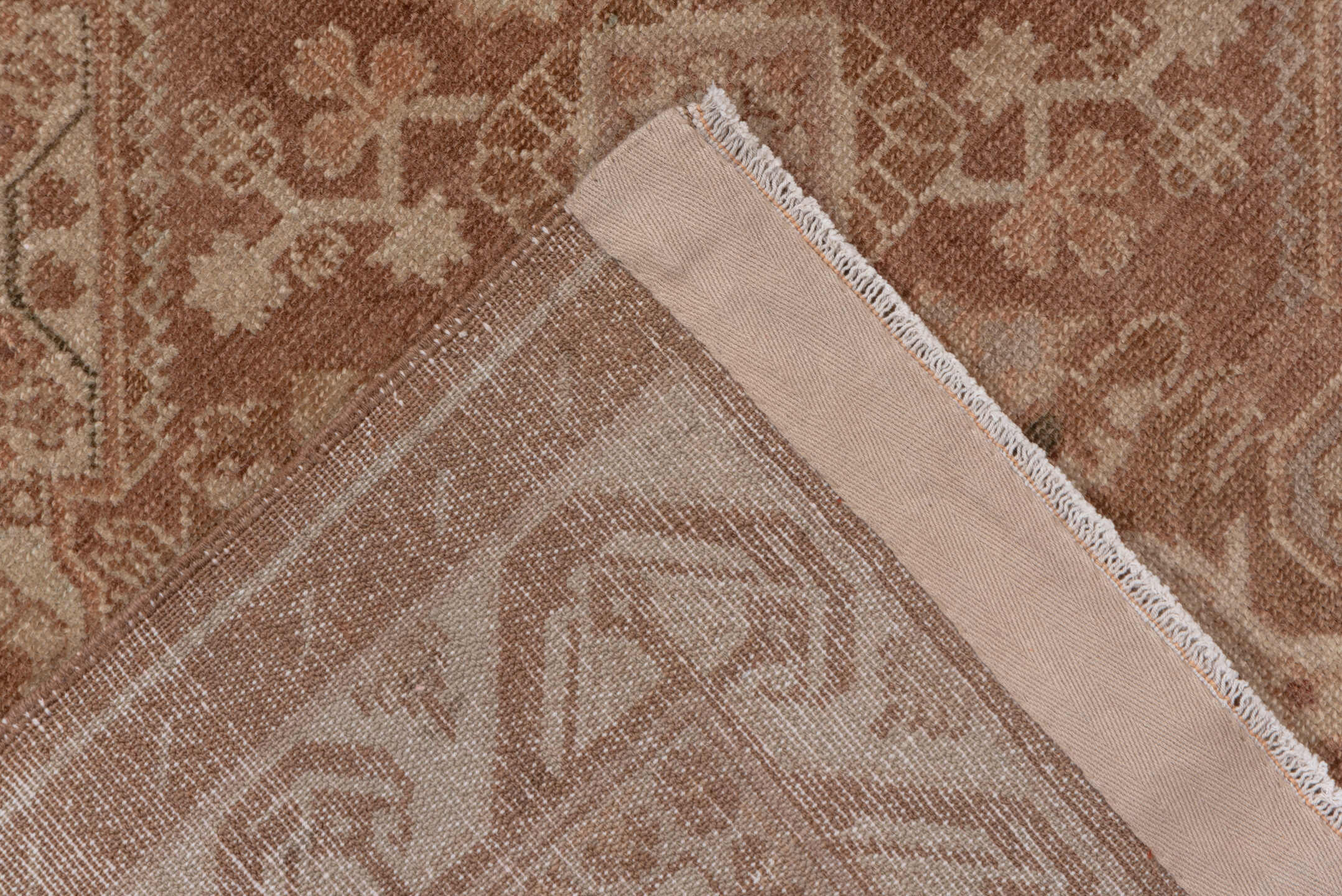8' x 11' one-of-a-kind handmade antique Sivas large size rug. Color palette: terra cotta, camel, ivory, taupe, rose, sienna