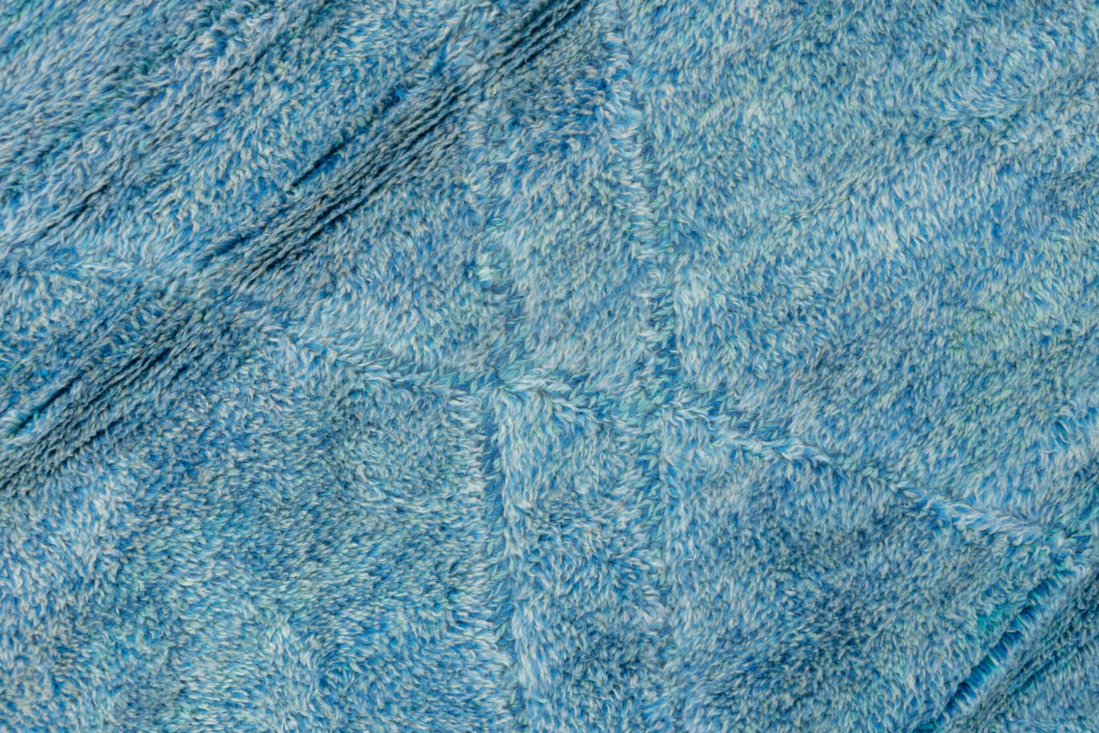 10' x 13' one-of-a-kind handmade vintage Moroccan large size rug. Color palette: arapawa, blue, dark gray, gray, light blue