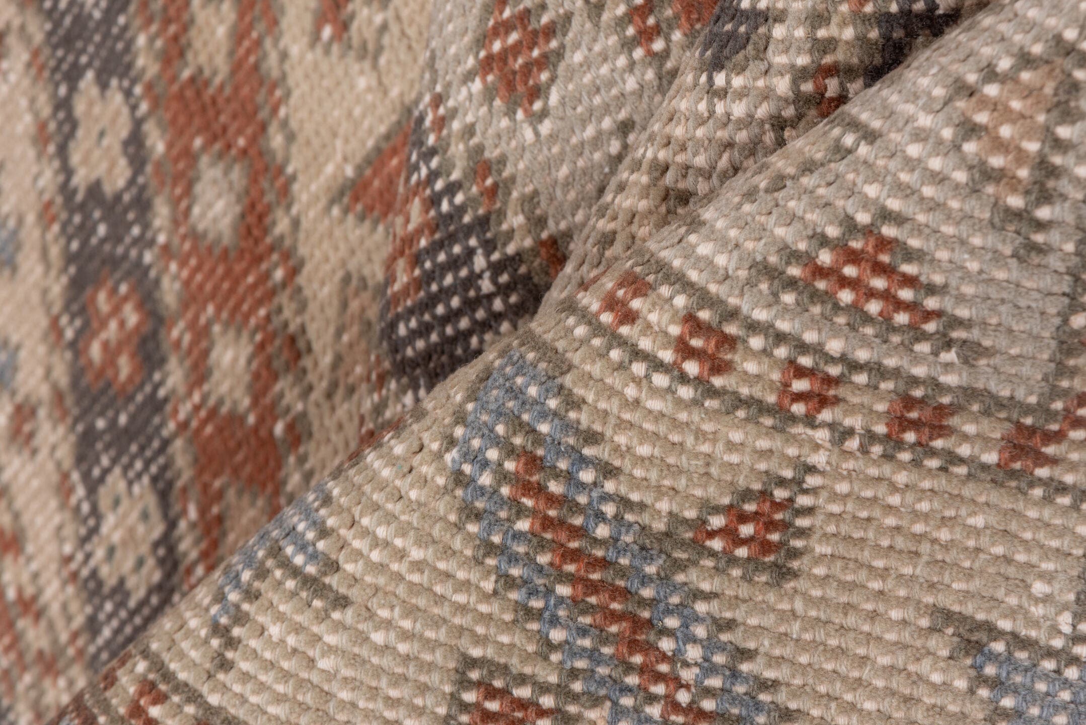 6' x 8' one-of-a-kind handmade antique Sparta medium size rug. Color palette: ivory, rust, brown, slate, taupe, charcoal