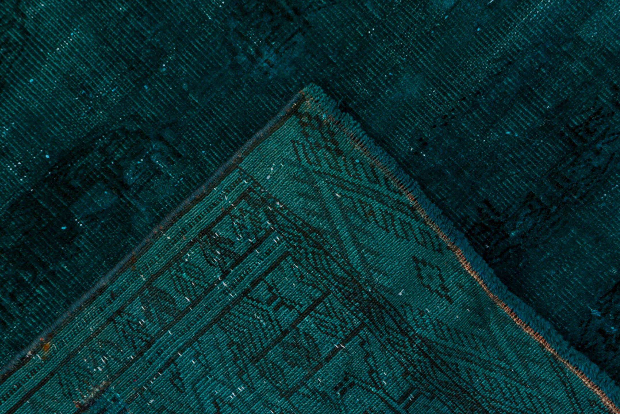 3' x 5' one-of-a-kind handmade antique Overdyed small size rug. Color palette: teal, peacock, charcoal, gray, black