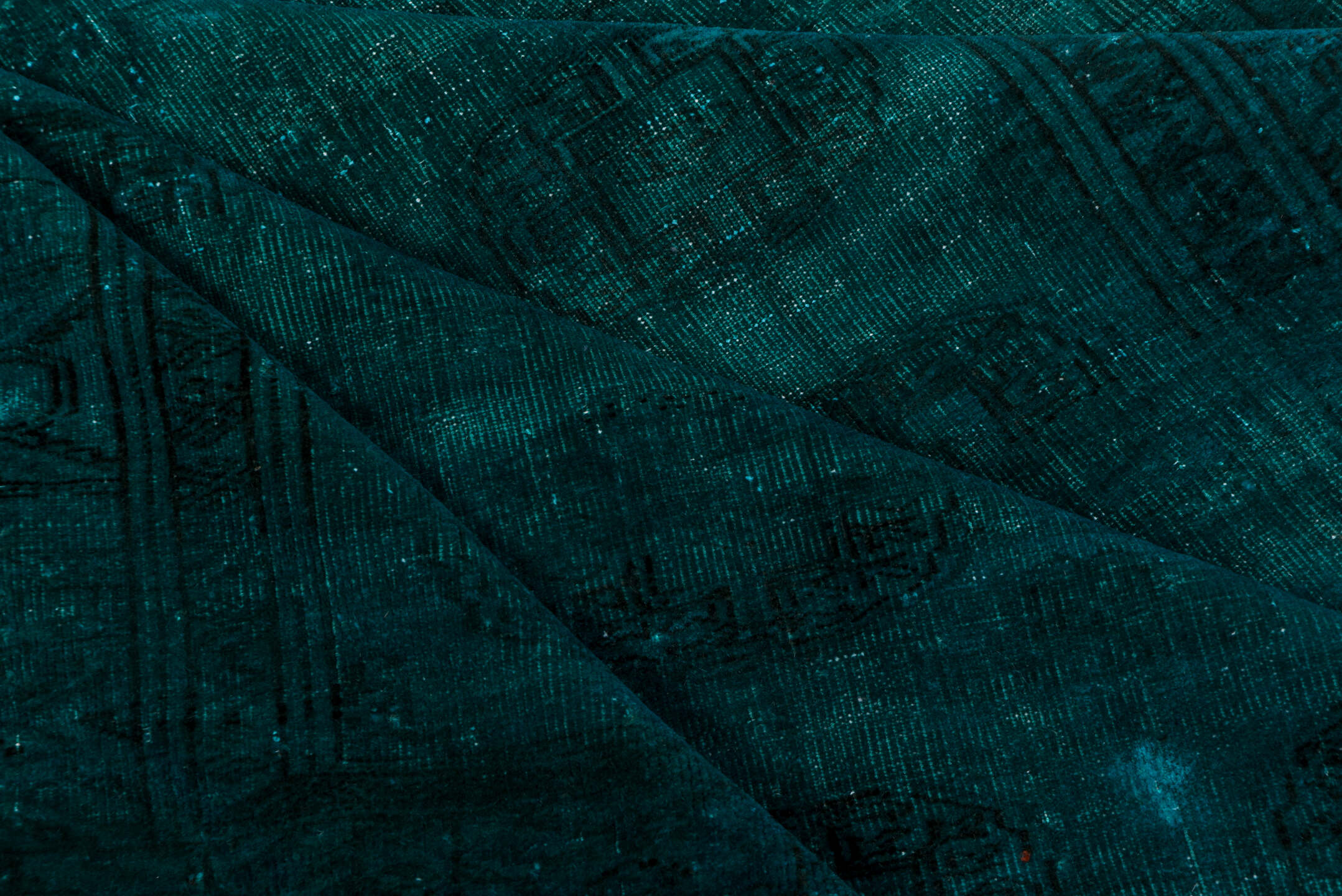 3' x 5' one-of-a-kind handmade antique Overdyed small size rug. Color palette: teal, peacock, charcoal, gray, black