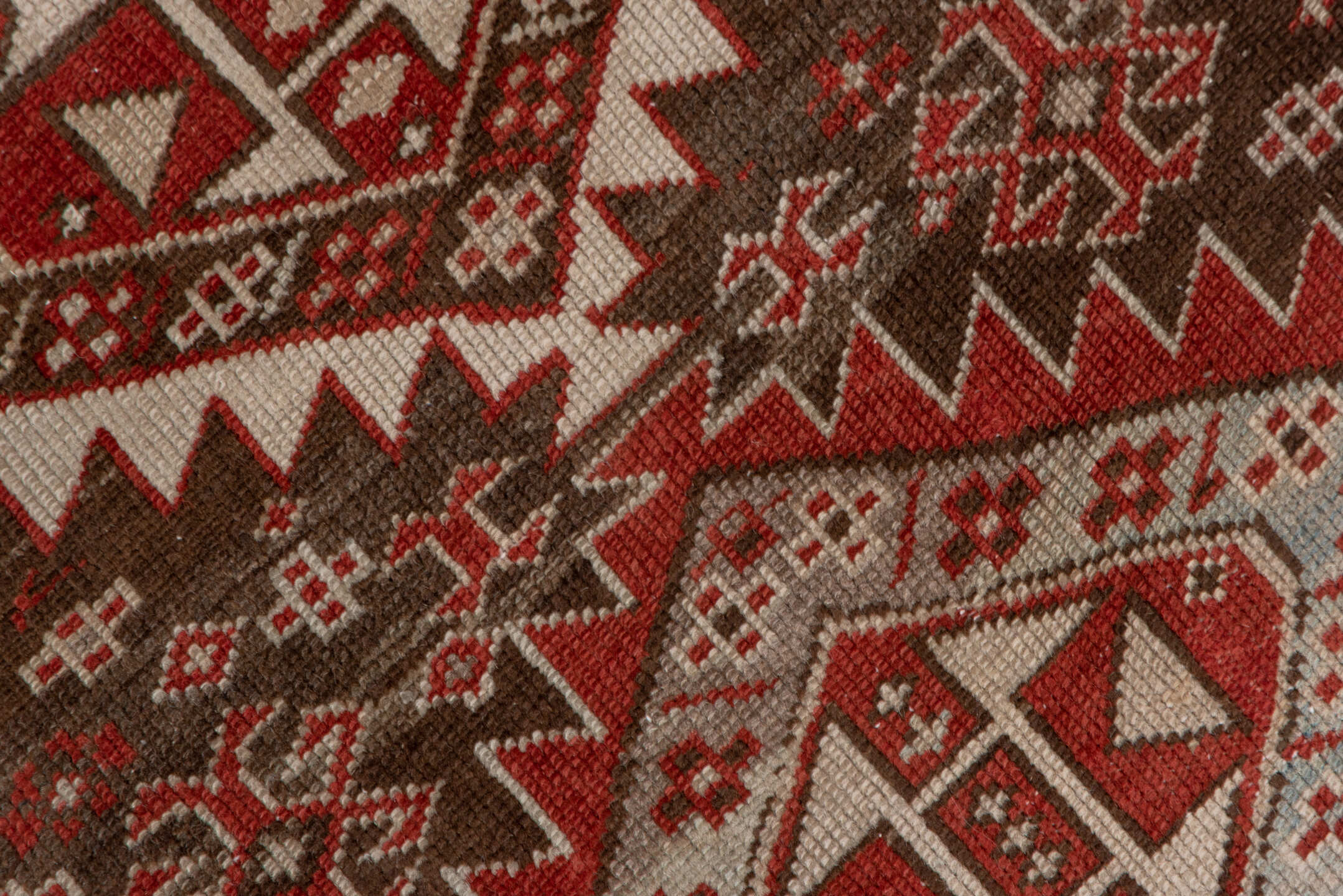 2' x 6' one-of-a-kind handmade antique Shirvan runner rug. Color palette: brown, rust, ivory, pale blue, taupe, brick, camel
