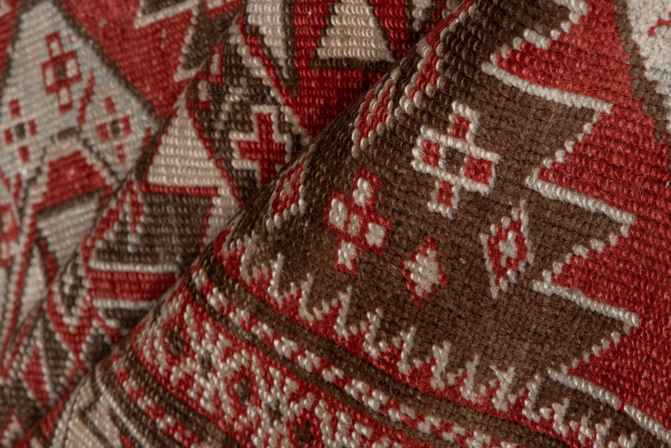 2' x 6' one-of-a-kind handmade antique Shirvan runner rug. Color palette: brown, rust, ivory, pale blue, taupe, brick, camel