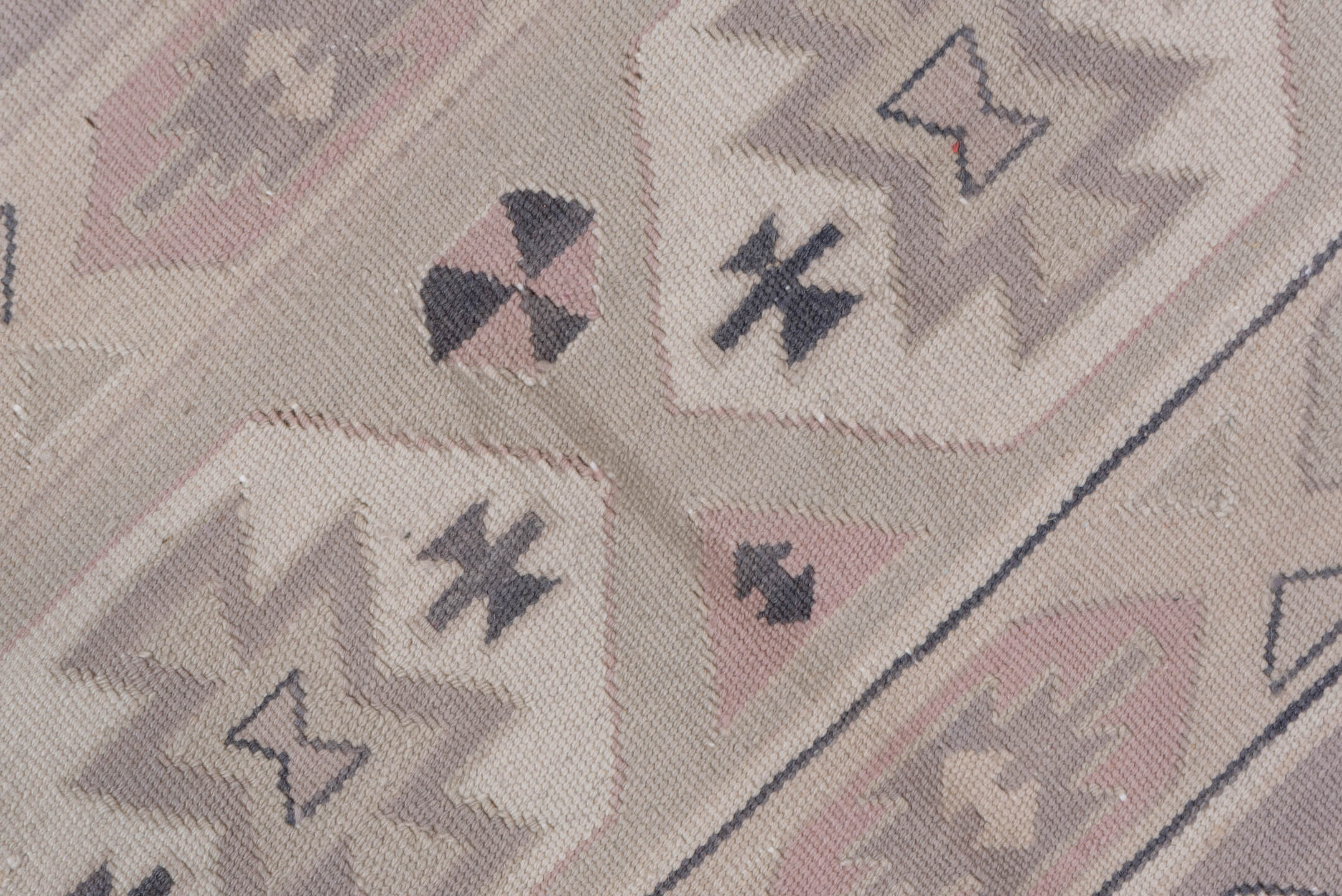 5' x 8' one-of-a-kind handmade antique Kilim medium size rug. Color palette: ivory, taupe, charcoal, blush, beige, soft pink