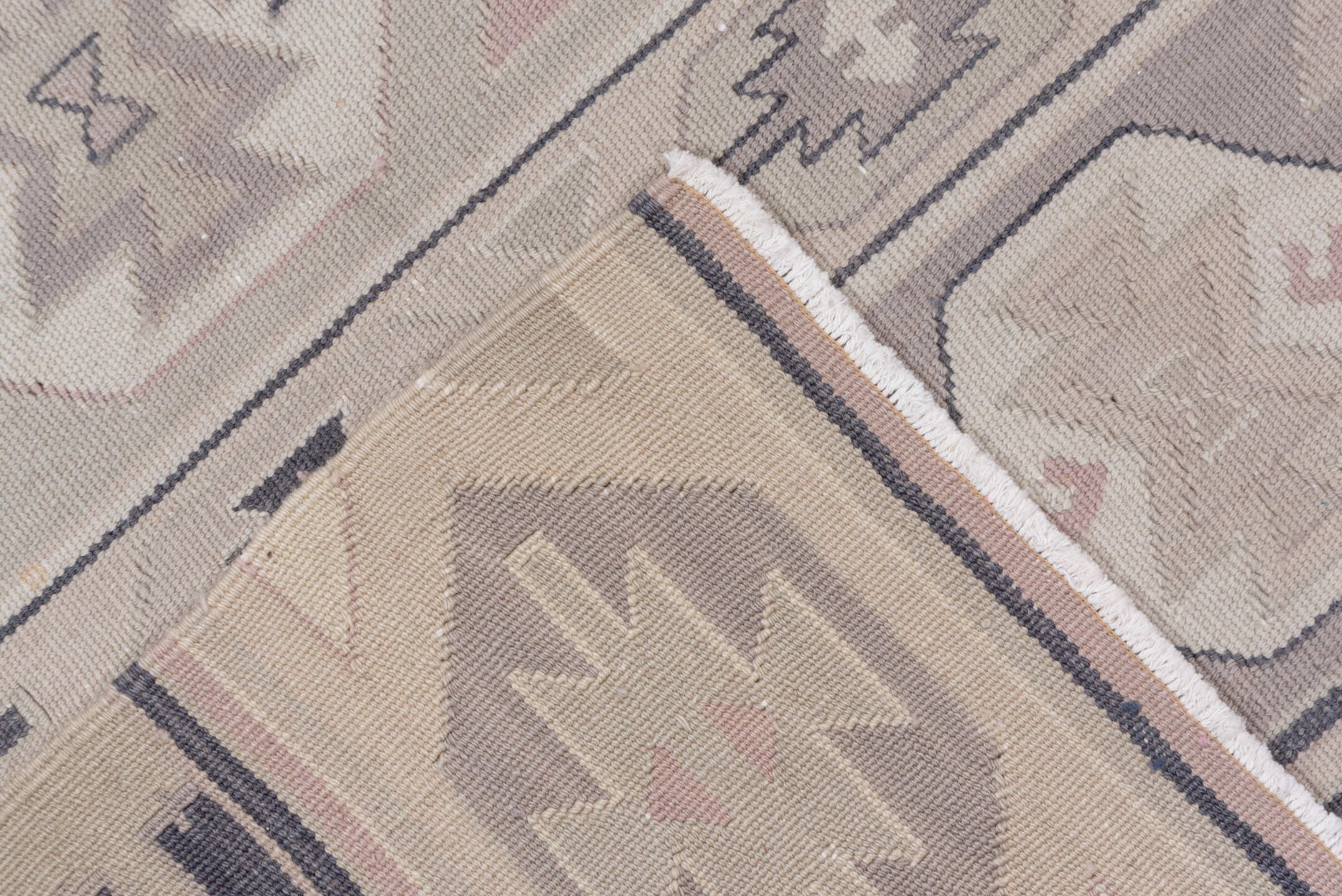 5' x 8' one-of-a-kind handmade antique Kilim medium size rug. Color palette: ivory, taupe, charcoal, blush, beige, soft pink