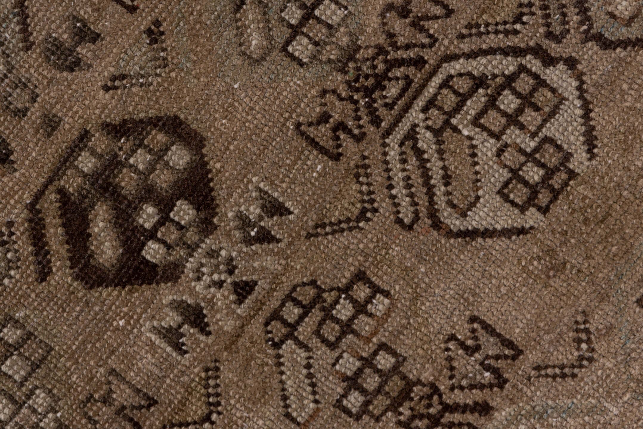 3' x 13' one-of-a-kind handmade antique NW Persian runner rug. Color palette: taupe, brown, charcoal, camel, beige, gray