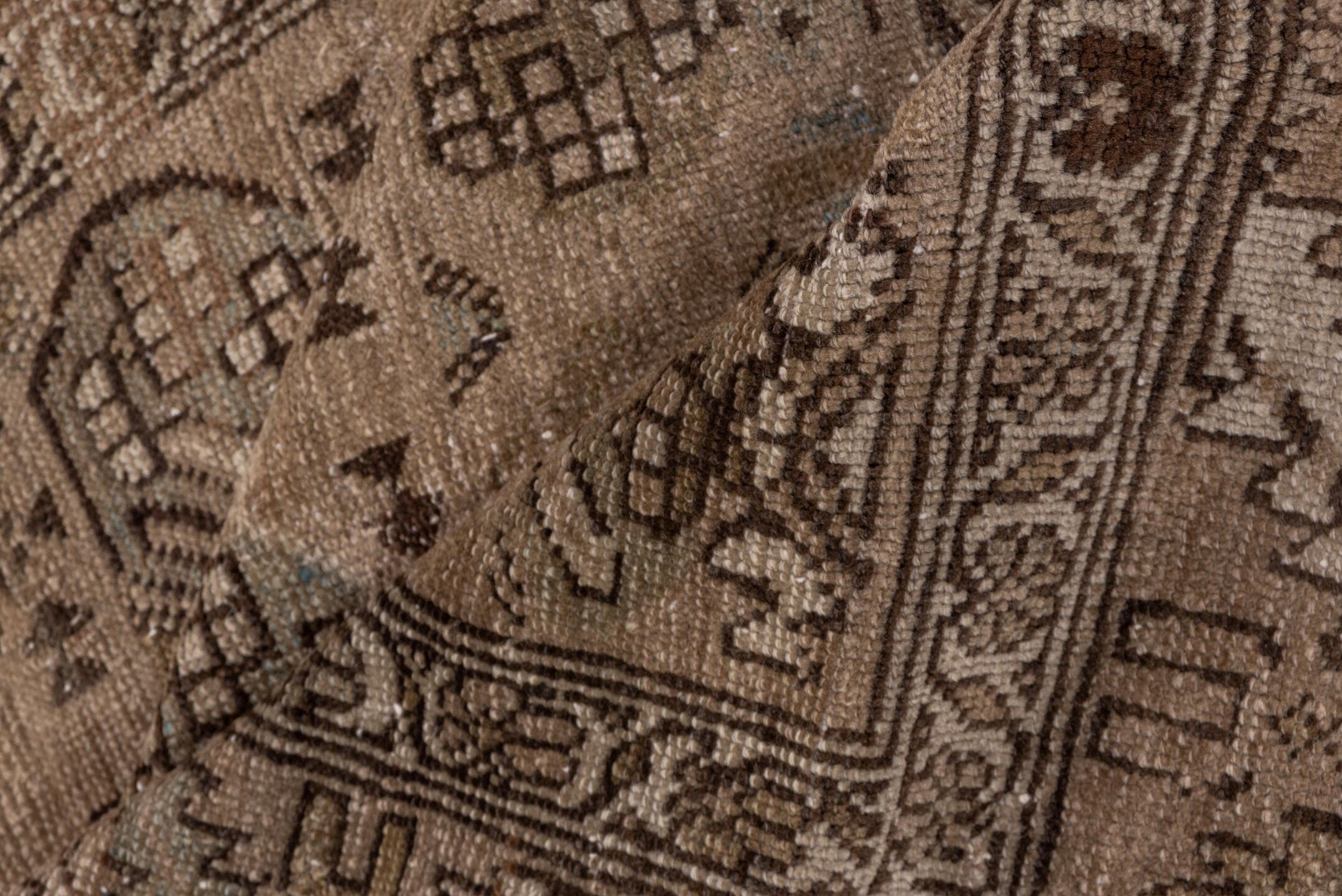 3' x 13' one-of-a-kind handmade antique NW Persian runner rug. Color palette: taupe, brown, charcoal, camel, beige, gray