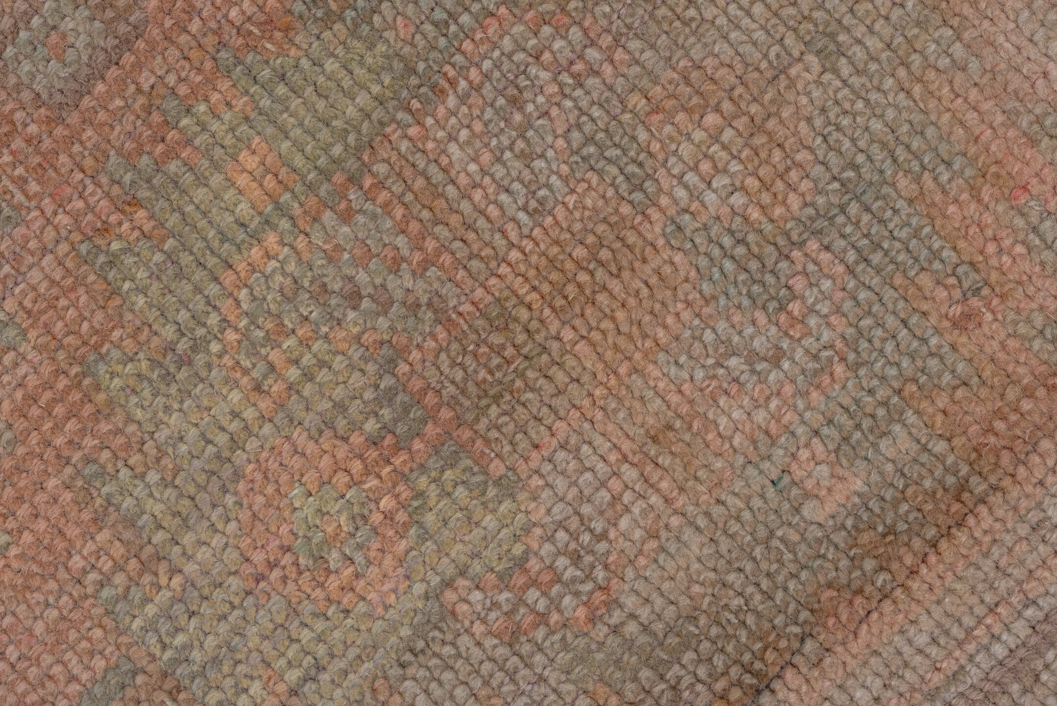 3' x 6' one-of-a-kind handmade antique Oushak small size rug. Color palette: rose, taupe, sage, ivory, ochre, terra cotta