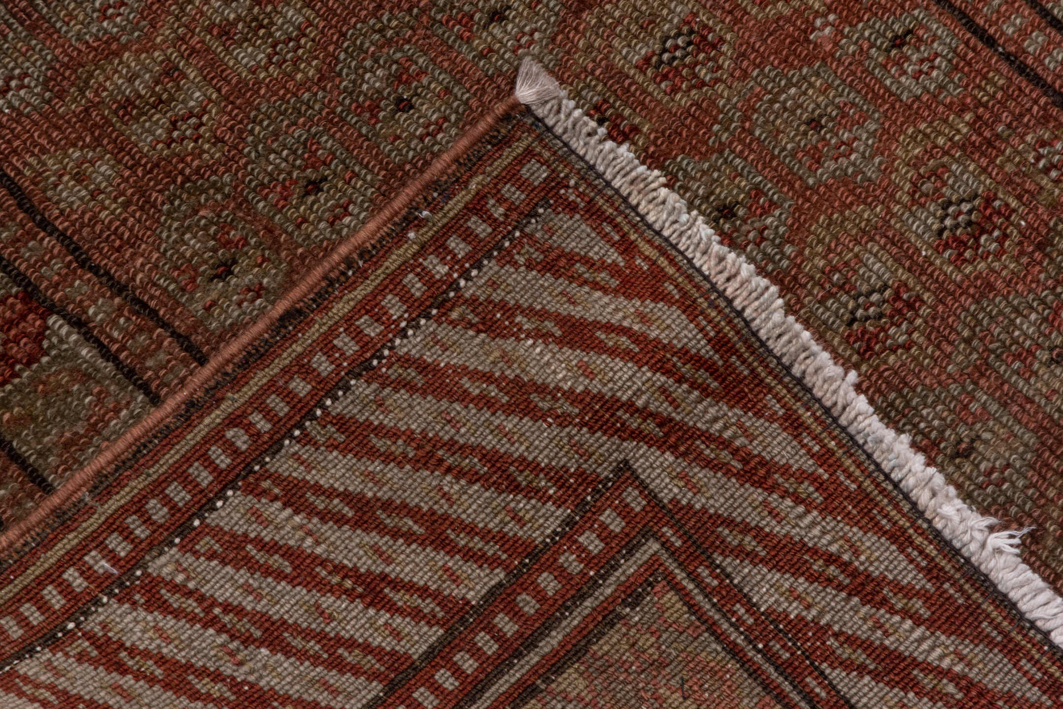 2' x 17' one-of-a-kind handmade vintage NW Persian runner rug. Color palette: brown, off-white, pink, snow, white