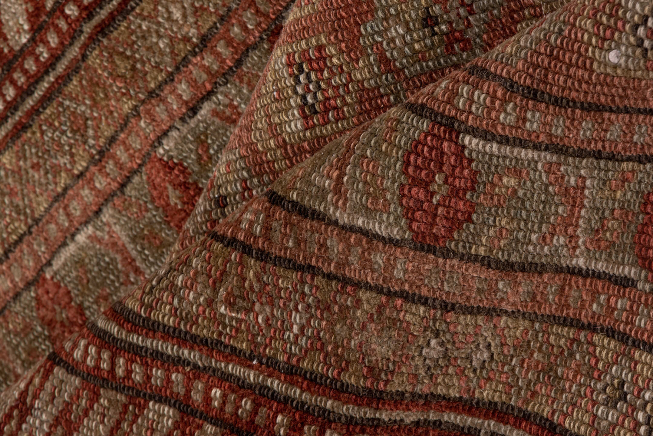 2' x 17' one-of-a-kind handmade antique NW Persian runner rug. Color palette: rust, camel, terra cotta, brown, taupe, ivory