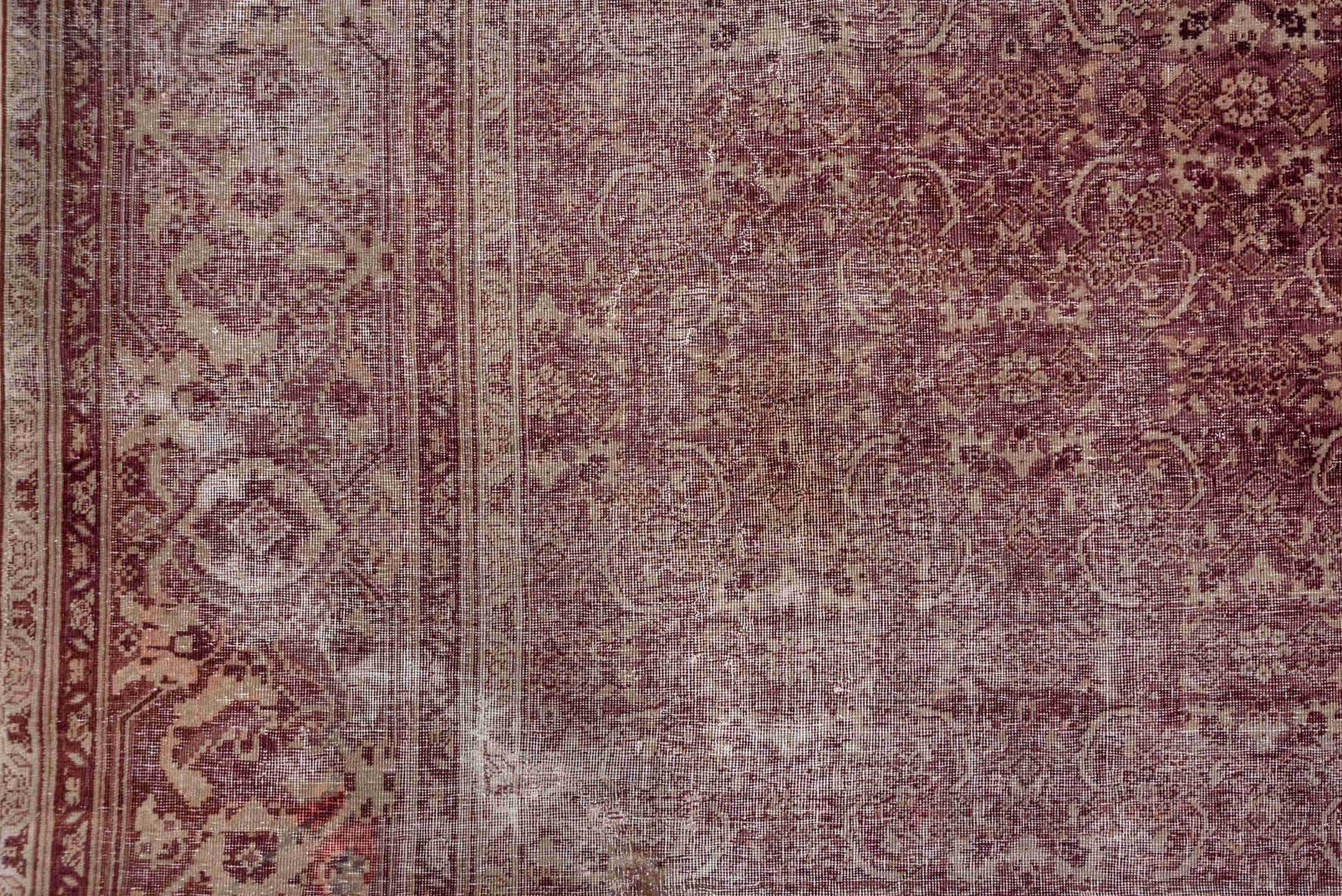 10' x 12' one-of-a-kind handmade vintage Amritzar large size rug. Color palette: brown, gray, pink, red, redwood