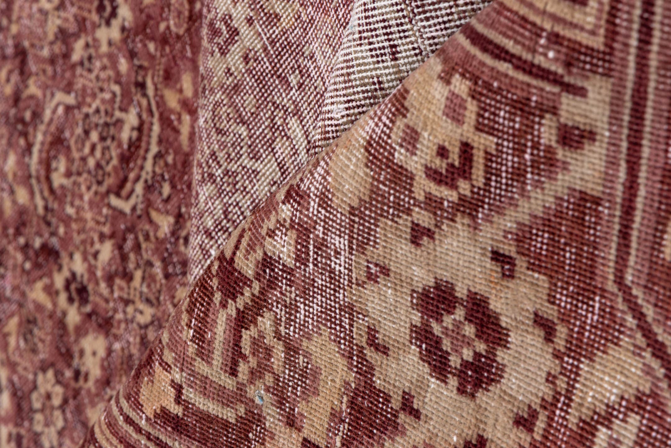 10' x 12' one-of-a-kind handmade antique Amritzar large size rug. Color palette: rose, dusty pink, ivory, burgundy, taupe