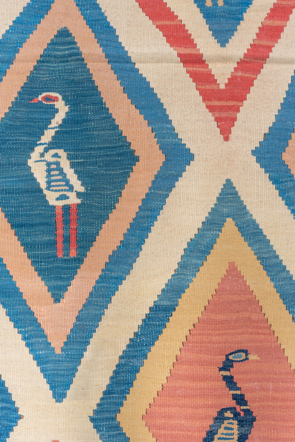 10' x 10' one-of-a-kind handmade vintage Kilim large size rug. Color palette: blue, brown, dark gray, gray, light gray