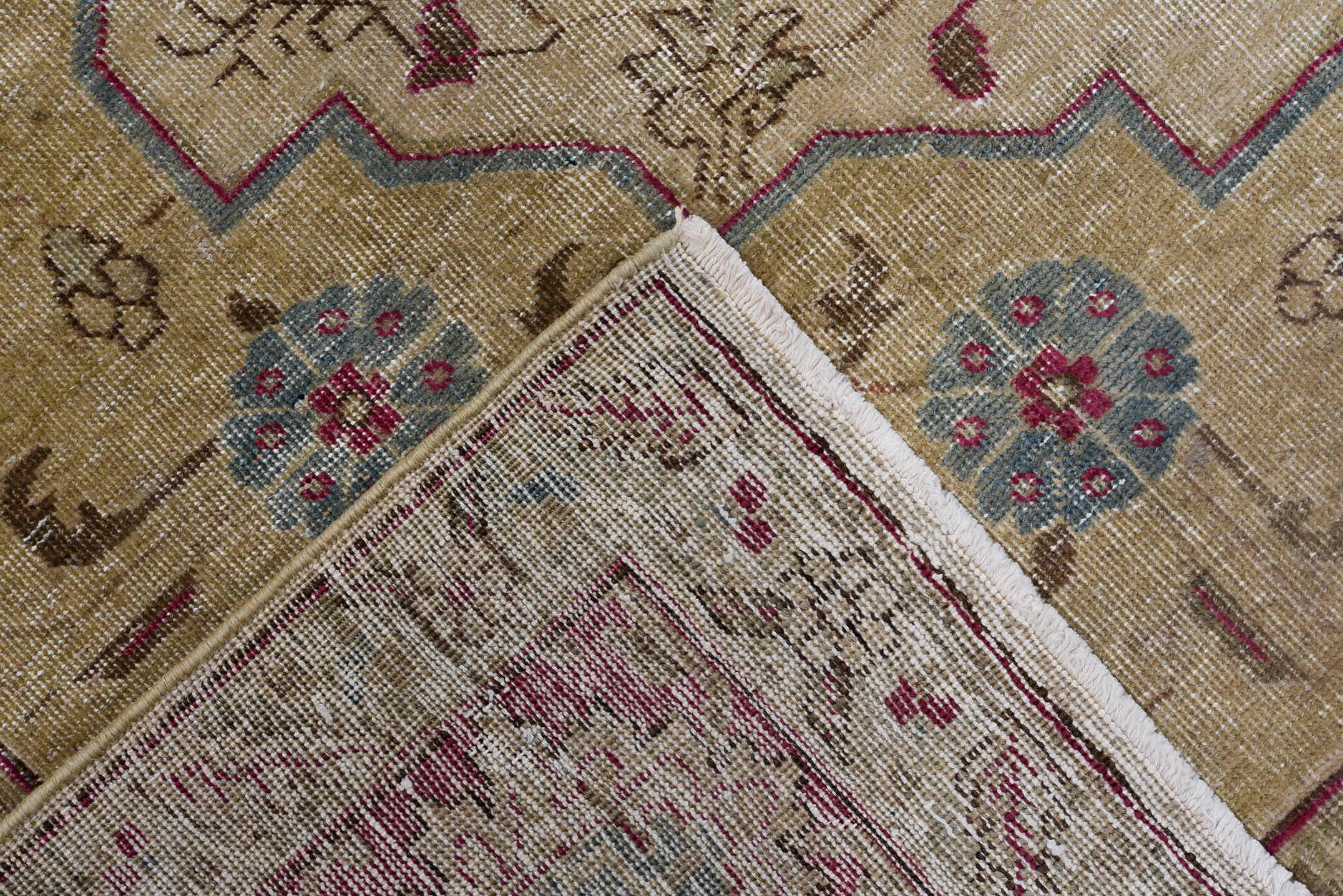 6' x 9' one-of-a-kind handmade antique Tabriz medium size rug. Color palette: ivory, raspberry, taupe, sky_blue, beige