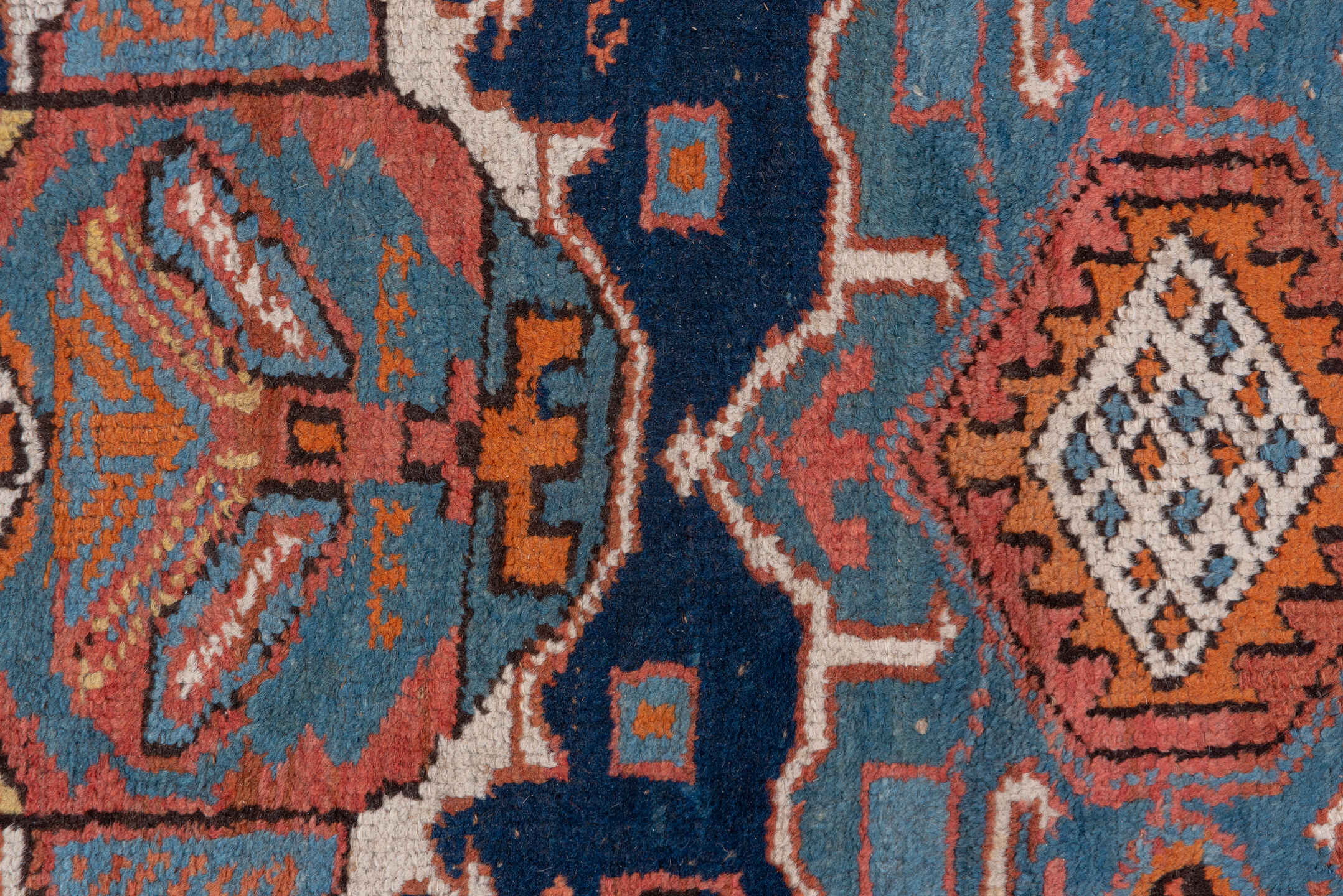 3' x 18' one-of-a-kind handmade antique NW Persian runner rug. Color palette: navy, rust, sky blue, ivory, camel, slate