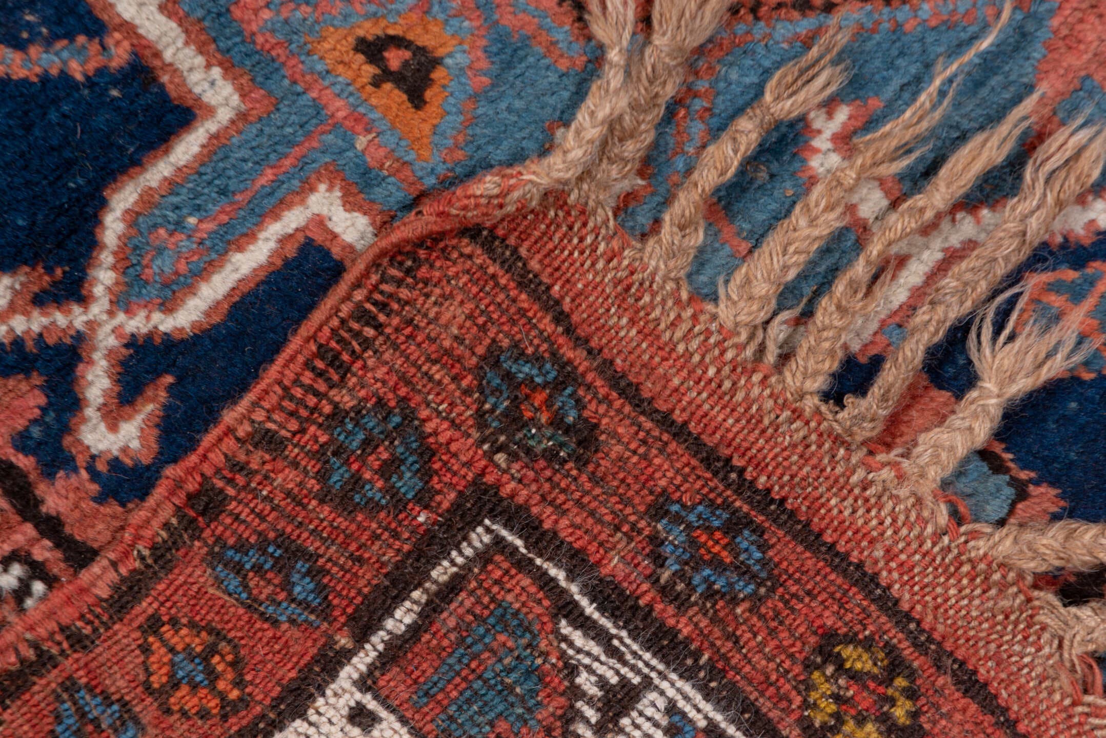 3' x 18' one-of-a-kind handmade antique NW Persian runner rug. Color palette: navy, rust, sky blue, ivory, camel, slate