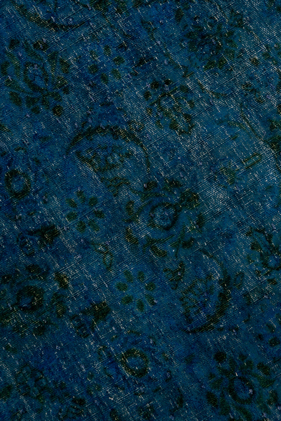 9' x 13' one-of-a-kind handmade vintage Overdyed large size rug. Color palette: arapawa, blue, gray, light gray