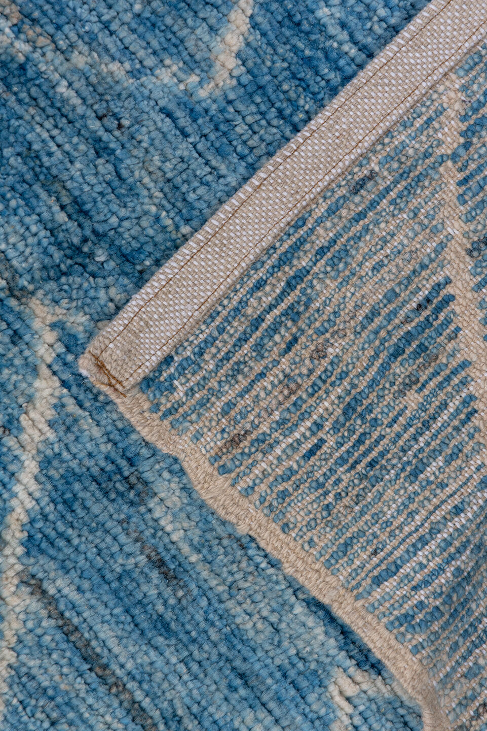 6' x 10' one-of-a-kind handmade vintage Moroccan large size rug. Color palette: blue, ivory, slate, charcoal, gray, black