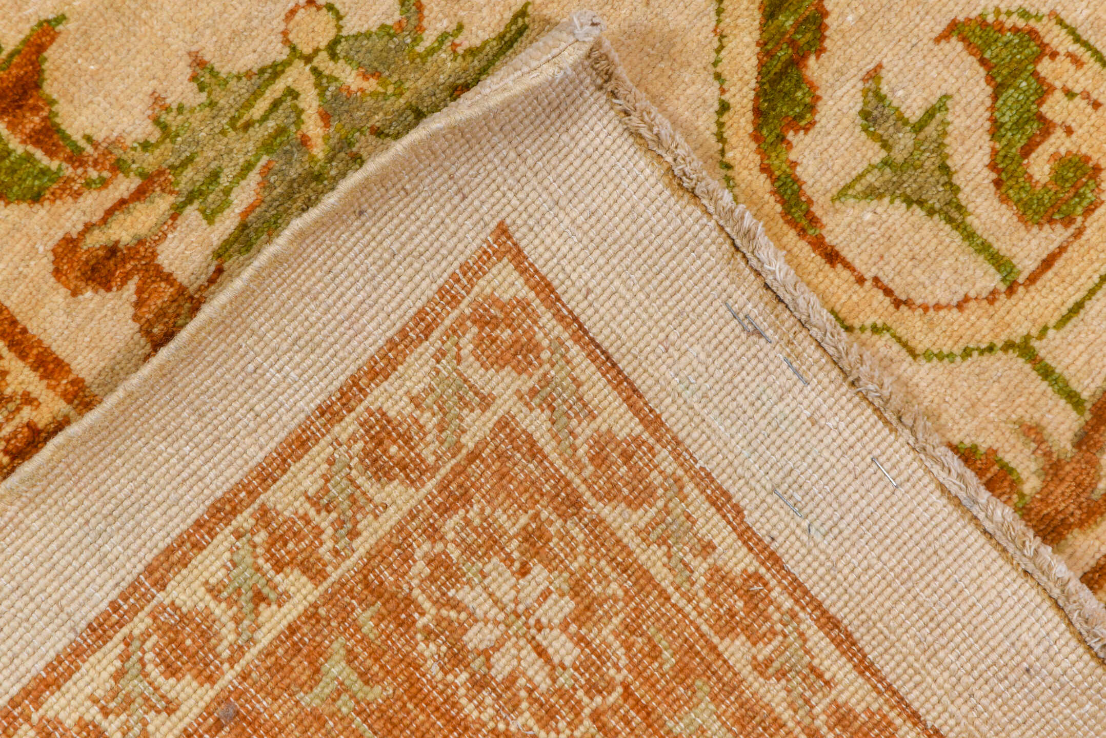 11' x 15' one-of-a-kind handmade vintage Sultanabad oversize rug. Color palette: ivory, terra cotta, sage, camel, taupe