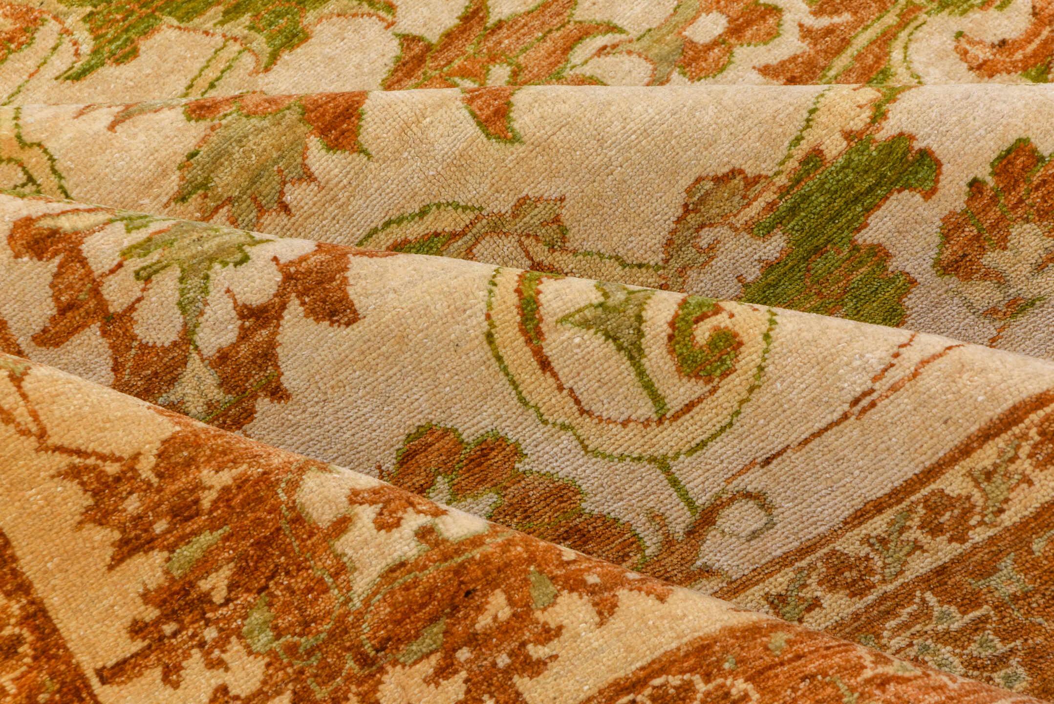 11' x 15' one-of-a-kind handmade vintage Sultanabad oversize rug. Color palette: brown, burlywood, off-white, orange, yellow