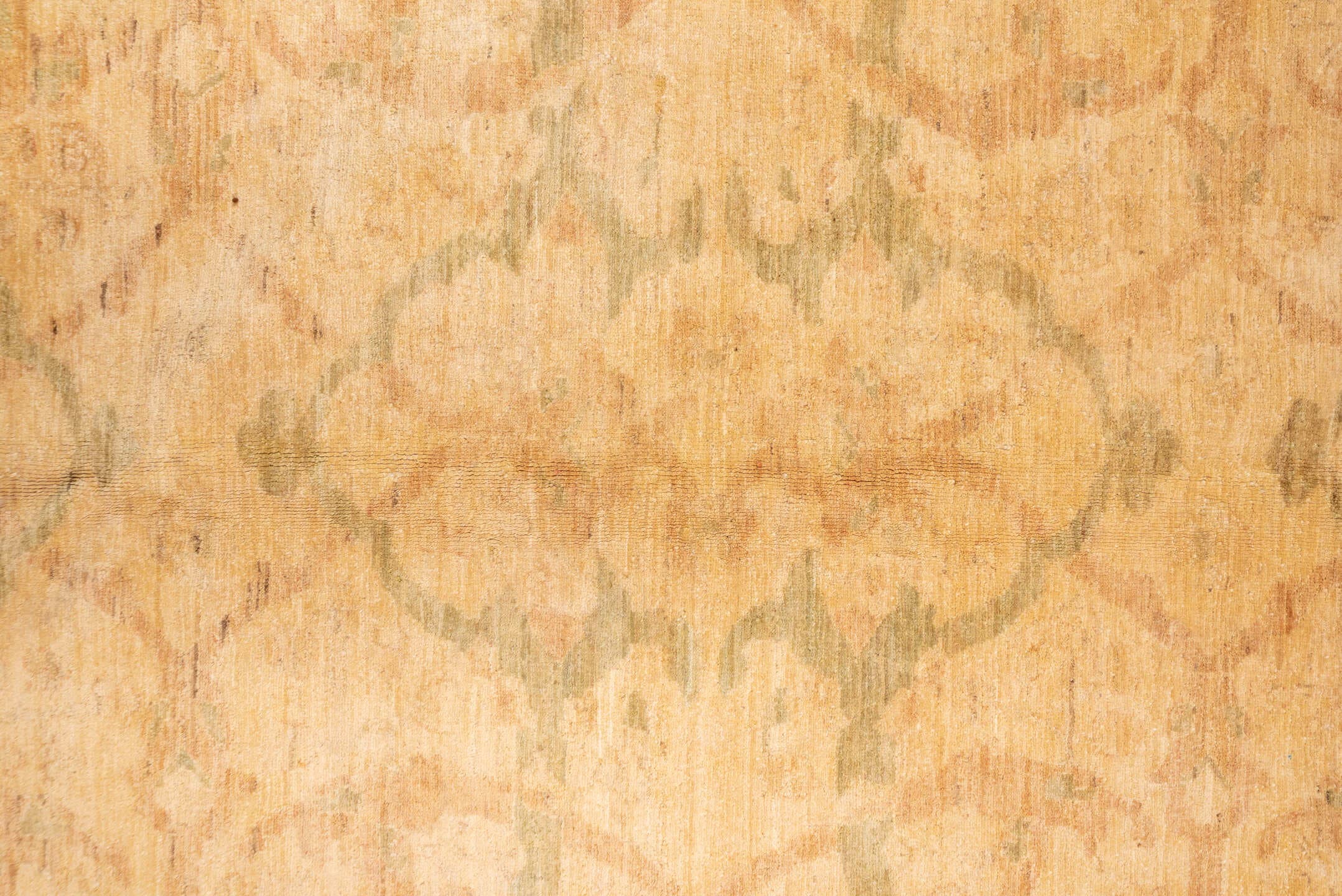 10' x 14' one-of-a-kind handmade vintage Polonase large size rug. Color palette: peach, apricot, ivory, sage, gold, beige