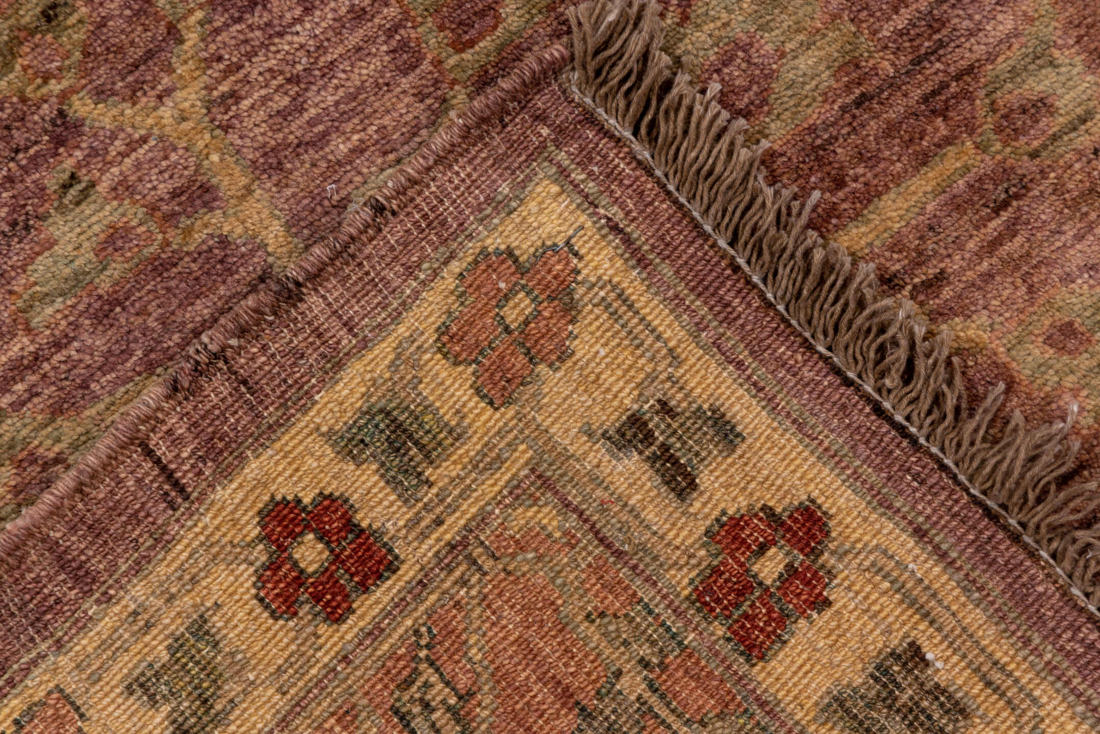 10' x 13' one-of-a-kind handmade vintage Amritzar large size rug. Color palette: brown, burlywood, pink, red, tan