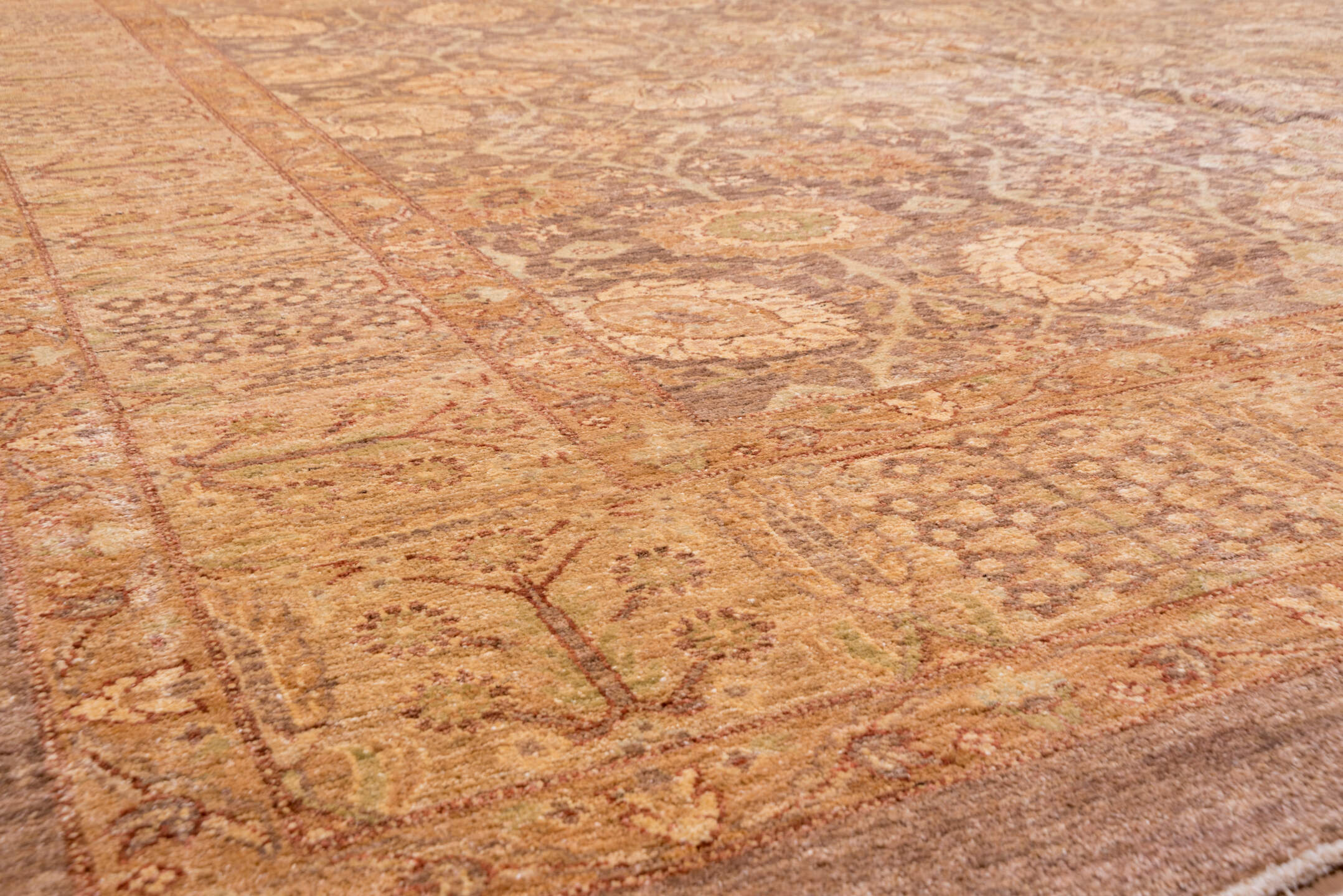 10' x 13' one-of-a-kind handmade vintage Tabriz large size rug. Color palette: taupe, camel, ivory, beige, rose, sage, brown