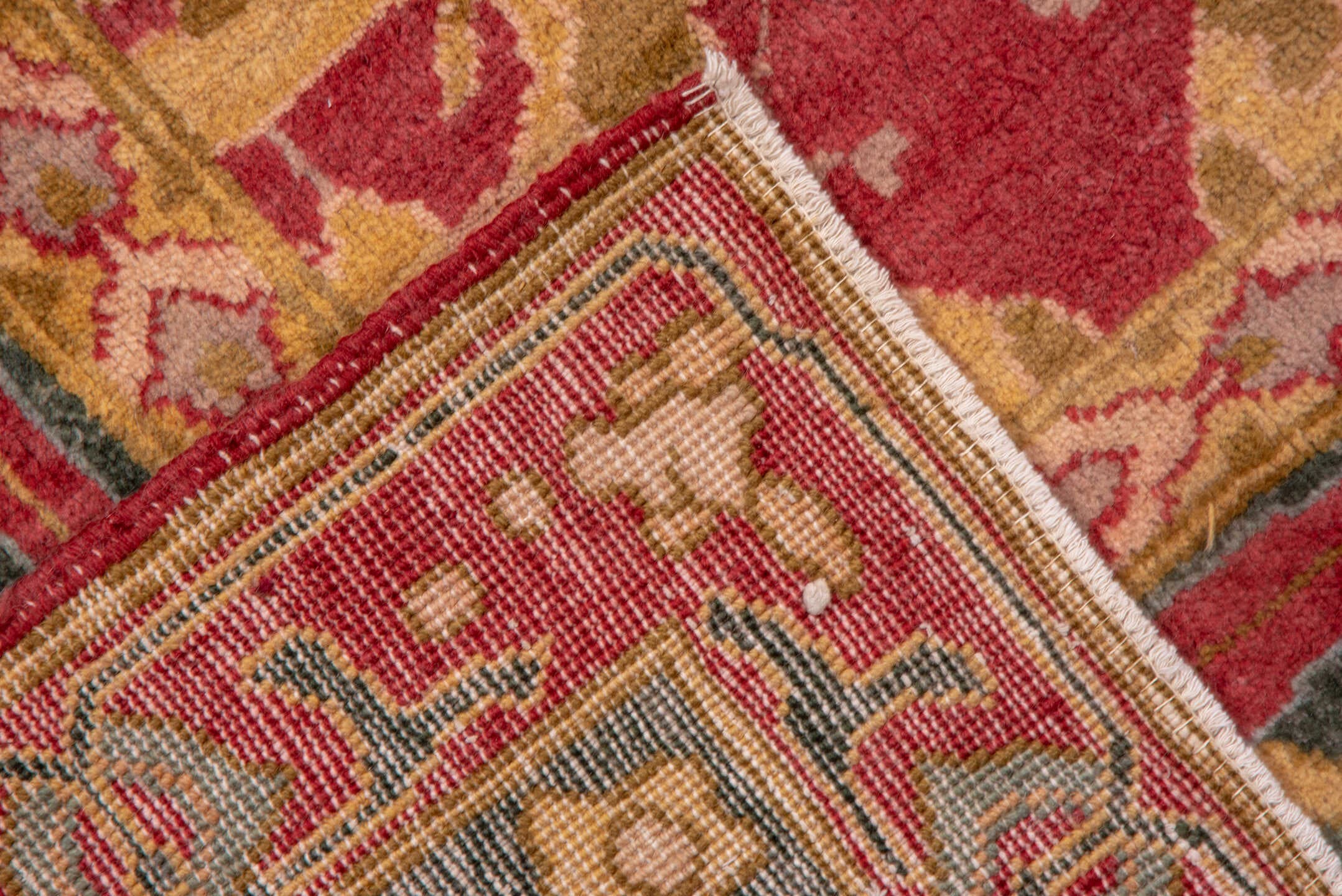 11' x 13' one-of-a-kind handmade vintage Agra oversize rug. Color palette: rust, charcoal, gold, ivory, sage, terra cotta