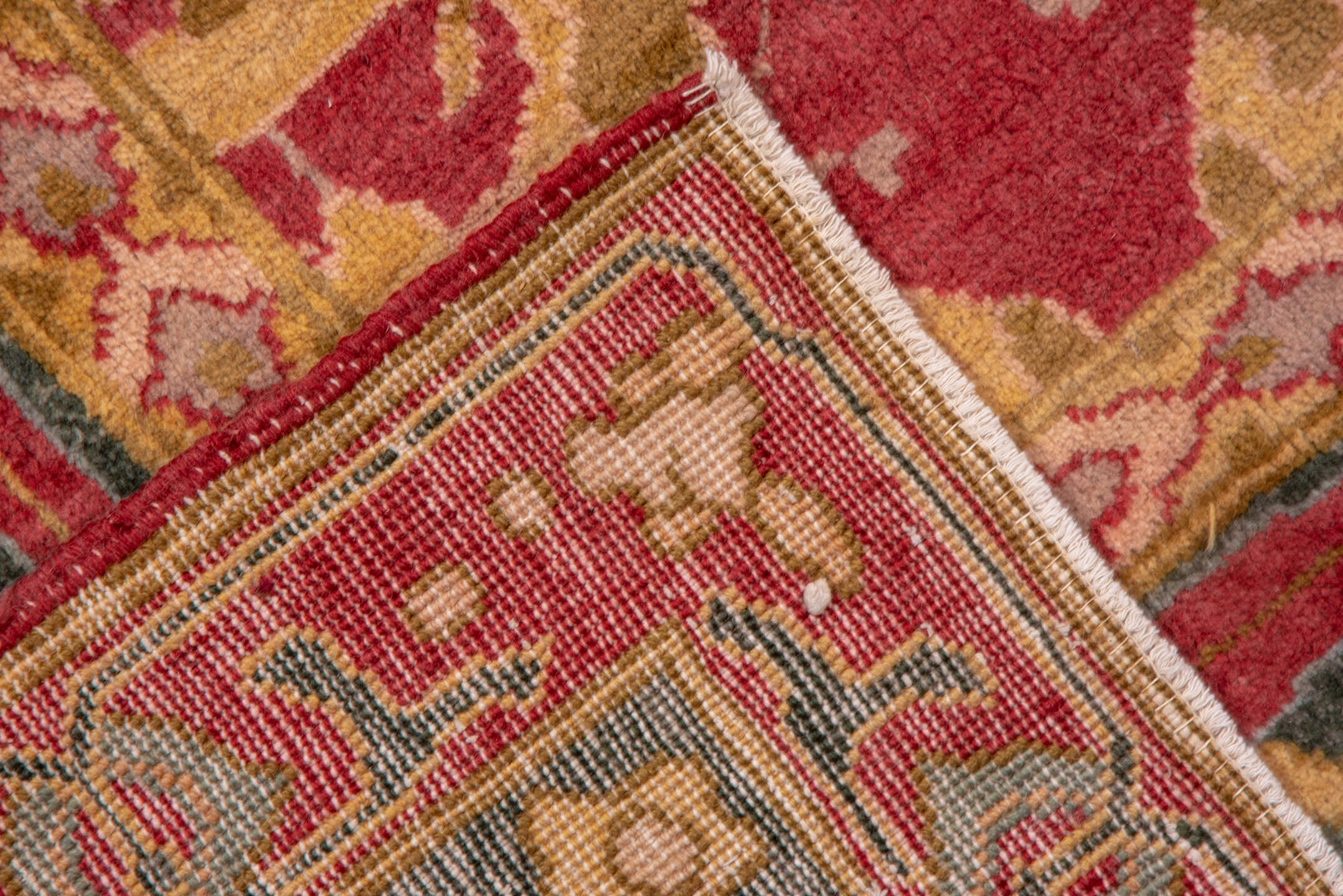 11' x 13' one-of-a-kind handmade vintage Agra oversize rug. Color palette: rust, charcoal, gold, ivory, sage, terra cotta