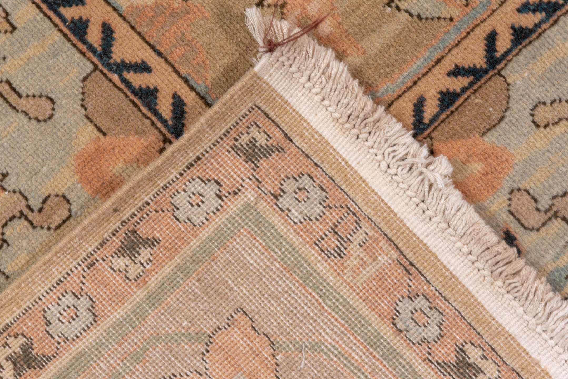 10' x 13' one-of-a-kind handmade vintage Polonase large size rug. Color palette: beige, blush, sage, ivory, charcoal, taupe