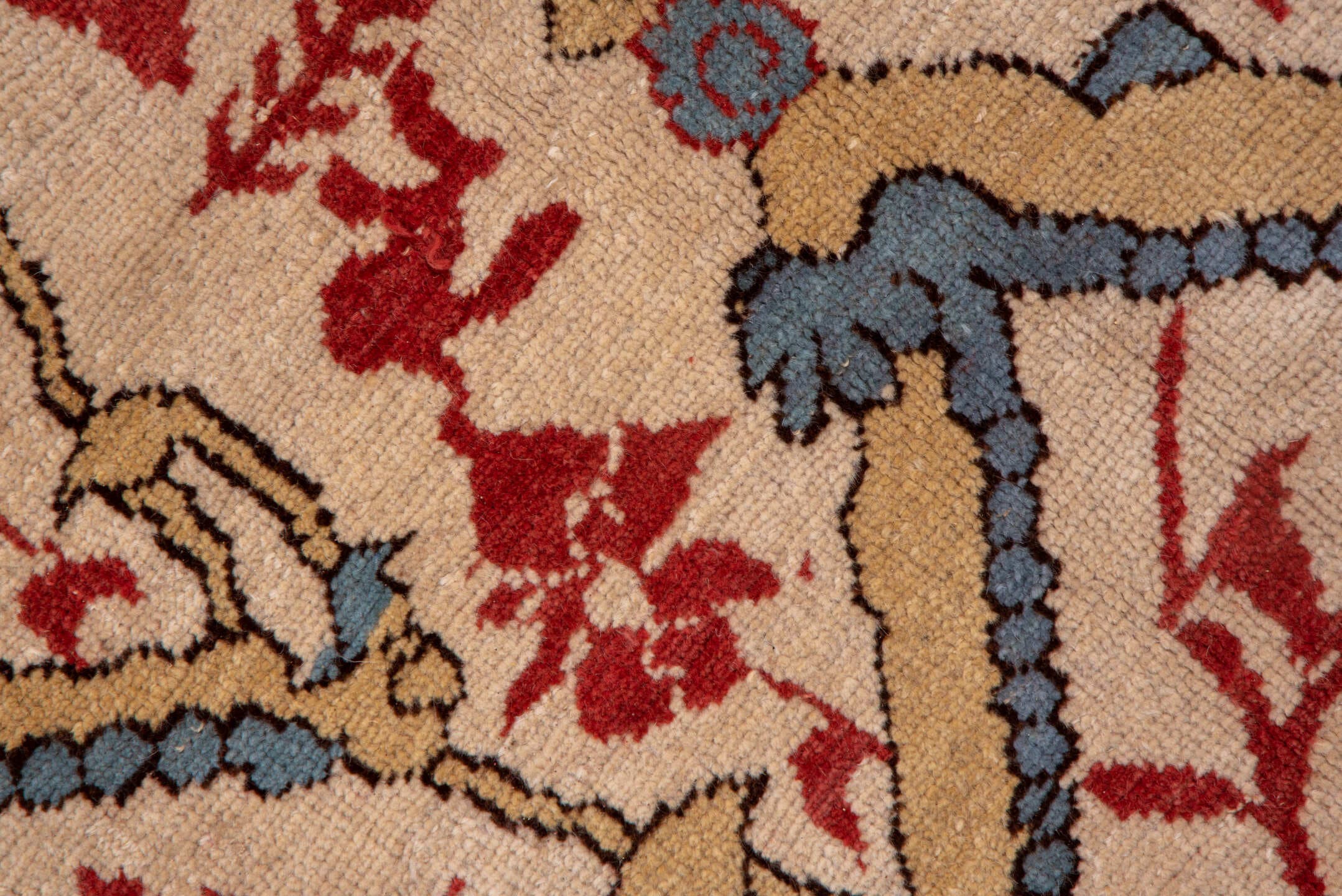 10' x 14' one-of-a-kind handmade vintage Serapi large size rug. Color palette: ivory, rust, indigo, soft blue, brick, camel