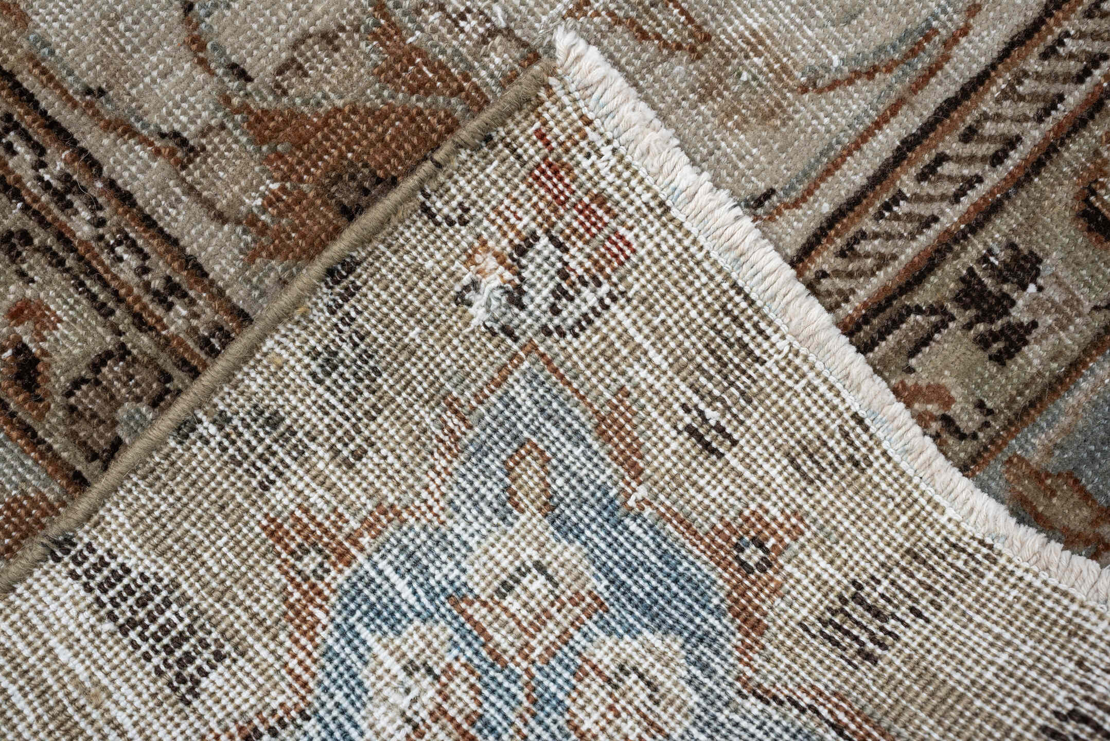 6' x 10' one-of-a-kind handmade vintage Tabriz large size rug. Color palette: ivory, taupe, sky blue, terracotta, camel