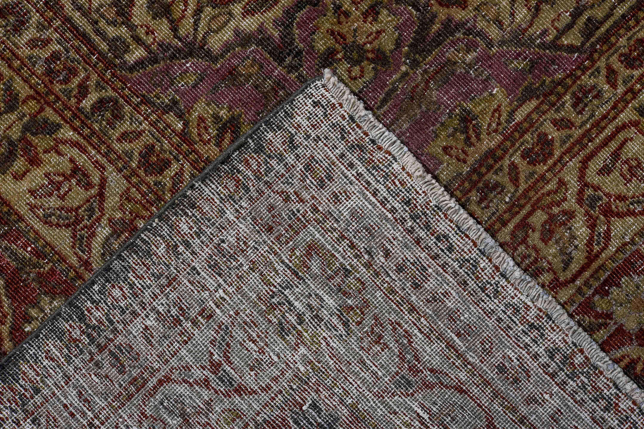 8' x 12' one-of-a-kind handmade vintage Tabriz large size rug. Color palette: black, brown, gray, pink, red