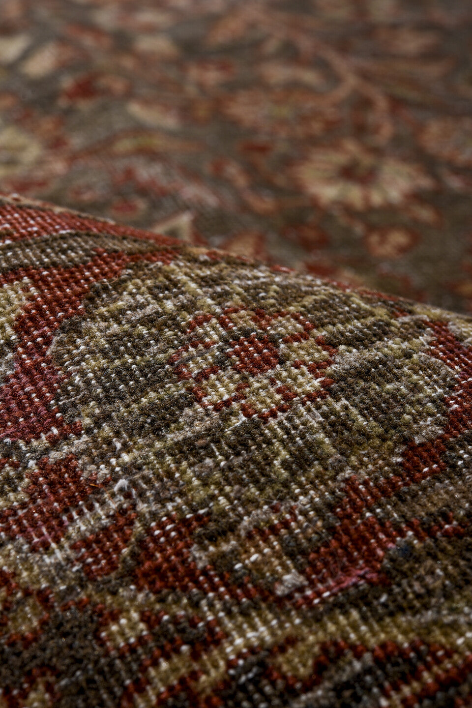 8' x 12' one-of-a-kind handmade vintage Tabriz large size rug. Color palette: black, brown, gray, pink, red