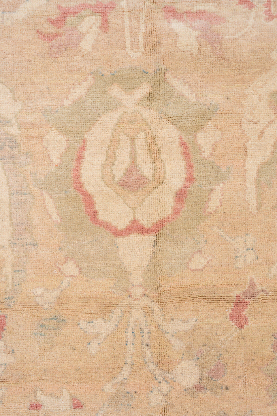 12' x 16' one-of-a-kind handmade vintage Sultanabad oversize rug. Color palette: tan, taupe, rose, sage, ivory, dusty blue