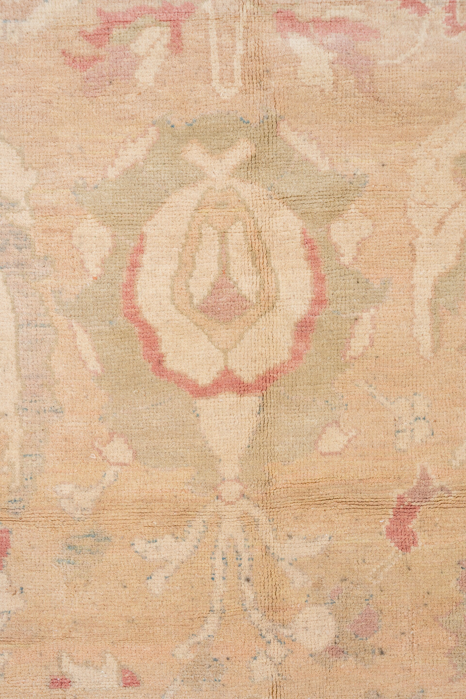12' x 16' one-of-a-kind handmade vintage Sultanabad oversize rug. Color palette: tan, taupe, rose, sage, ivory, dusty blue