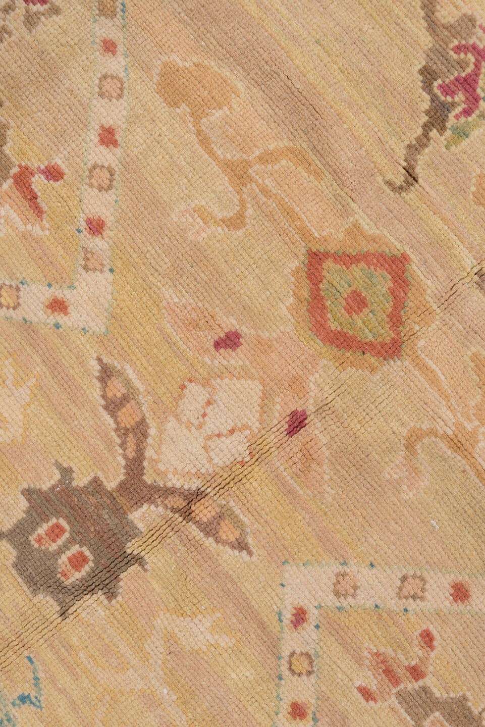 11' x 16' one-of-a-kind handmade vintage Sultanabad oversize rug. Color palette: camel, taupe, beige, ivory, sage