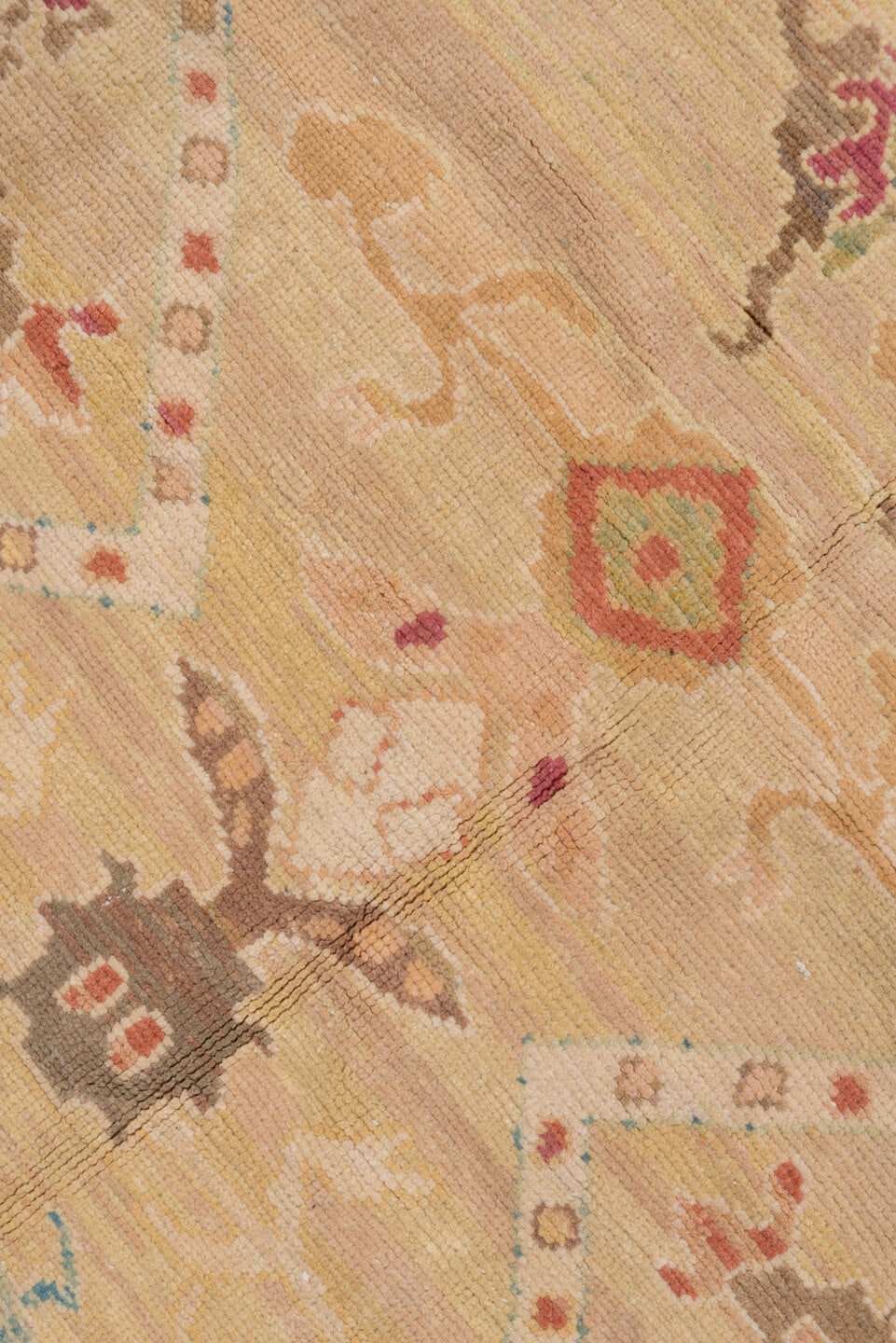 11' x 16' one-of-a-kind handmade vintage Sultanabad oversize rug. Color palette: camel, taupe, beige, ivory, sage