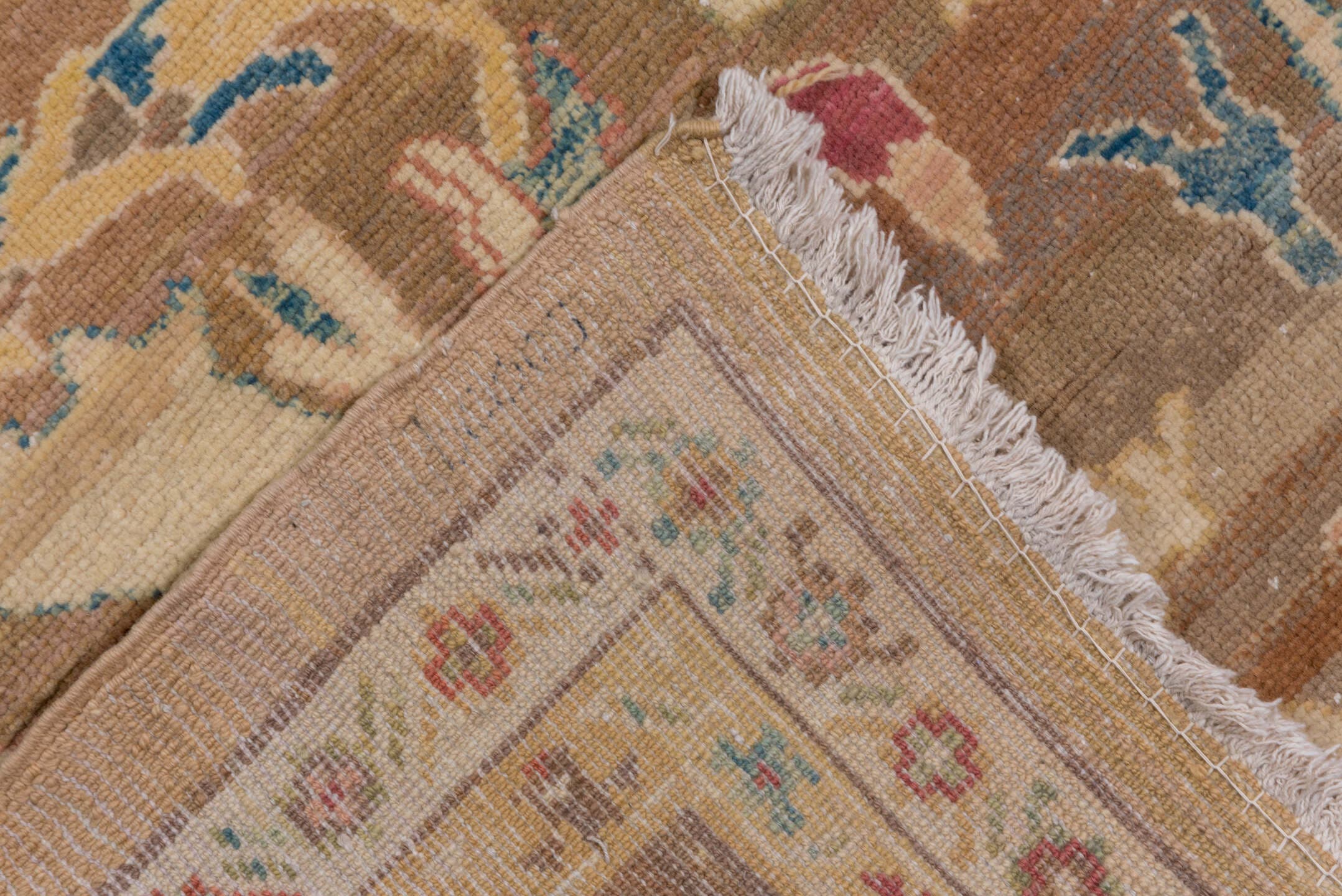 11' x 16' one-of-a-kind handmade vintage Sultanabad oversize rug. Color palette: camel, taupe, beige, ivory, sage