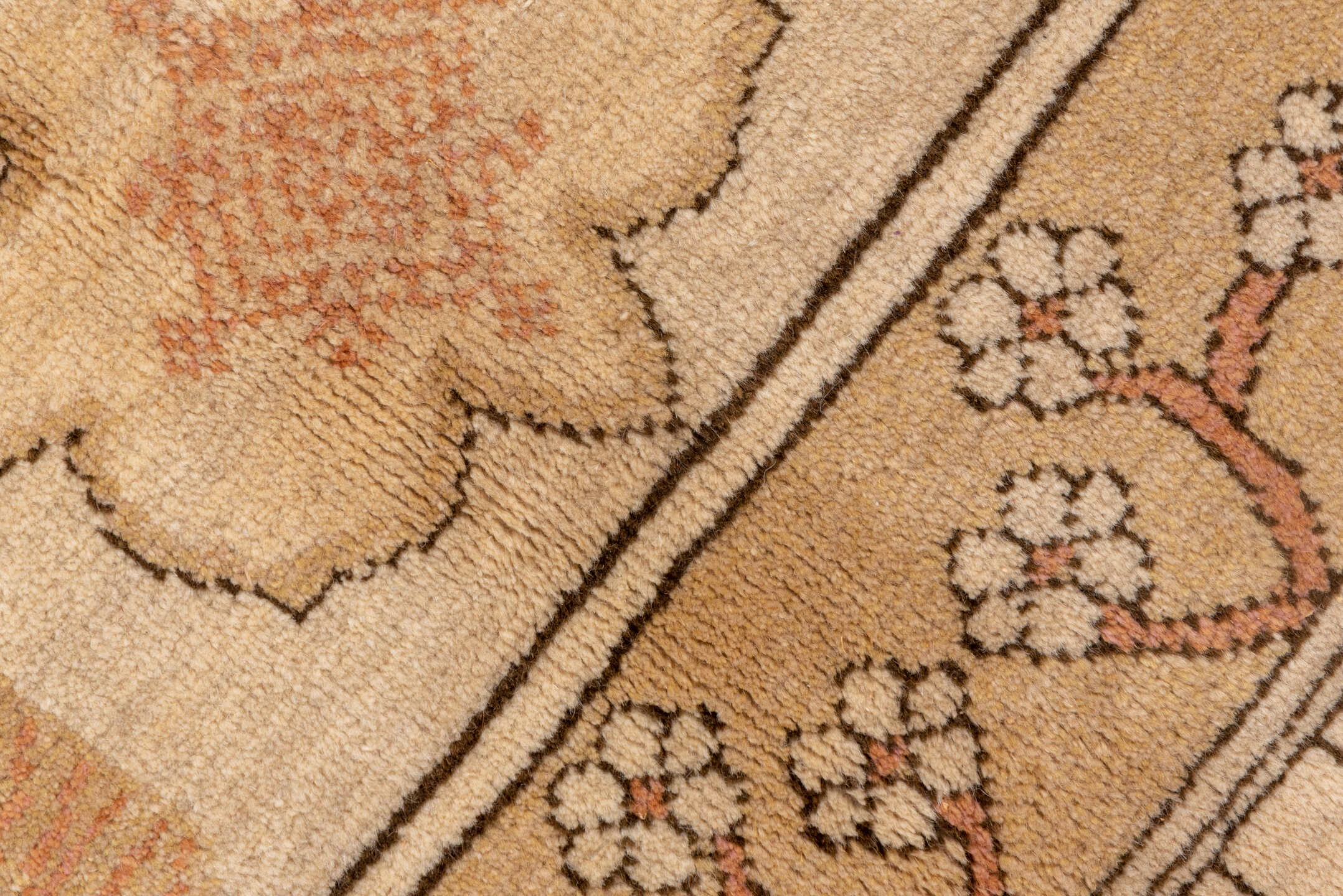 10' x 13' one-of-a-kind handmade vintage Oushak large size rug. Color palette: brown, burlywood, tan, yellow