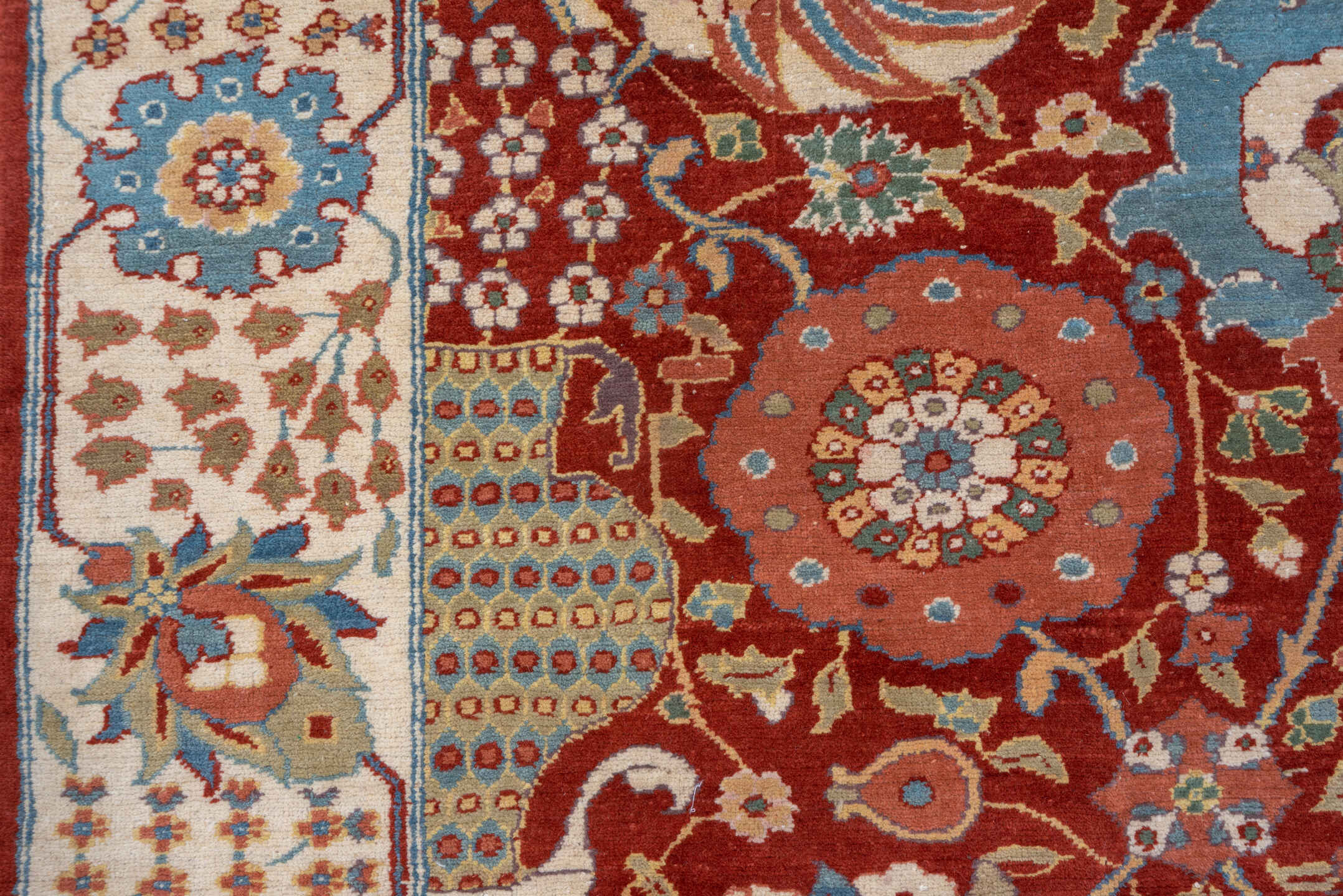 10' x 13' one-of-a-kind handmade vintage Sultanabad large size rug. Color palette: rust, ivory, sky_blue, terra_cotta, sage
