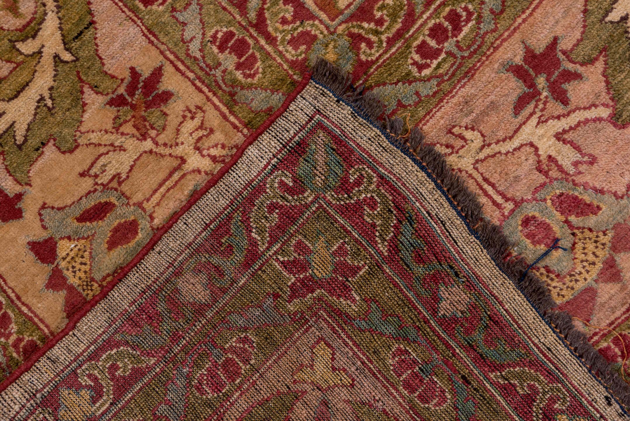 11' x 14' one-of-a-kind handmade vintage Sultanabad oversize rug. Color palette: blush, ivory, rose, olive, sage, burgundy