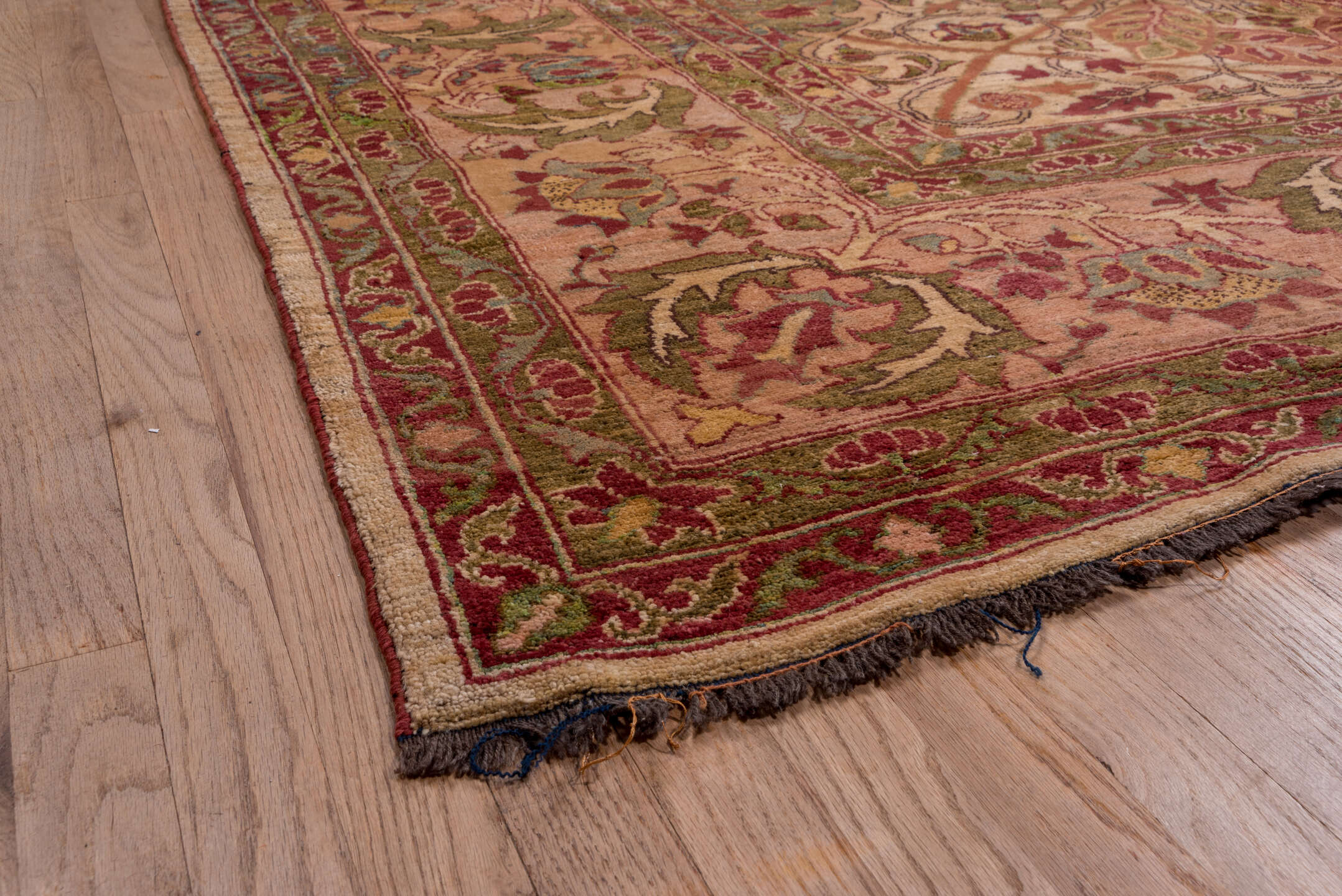11' x 14' one-of-a-kind handmade vintage Sultanabad oversize rug. Color palette: blush, ivory, rose, olive, sage, burgundy