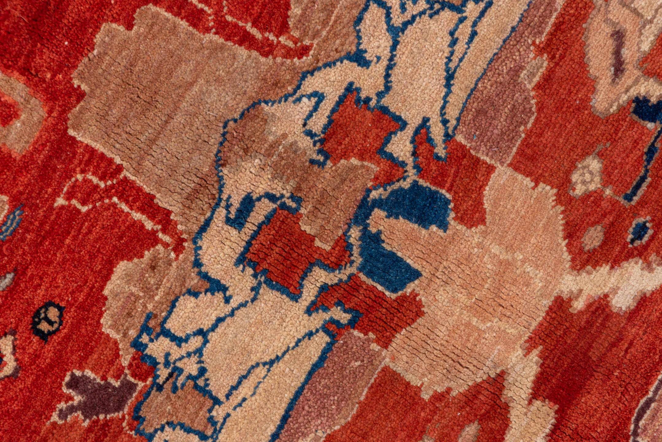 9' x 13' one-of-a-kind handmade vintage Sultanabad large size rug. Color palette: blue, brown, gray, light gray, off-white