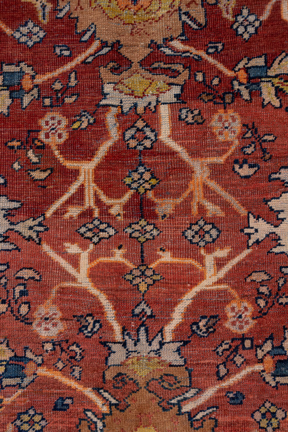 10' x 15' one-of-a-kind handmade antique Mahal rug. Color palette: terra cotta, navy, ivory, rust, gold, camel, sienna