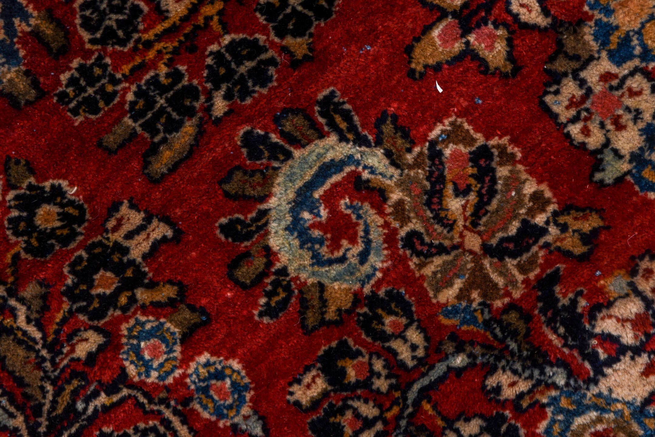 12' x 19' one-of-a-kind handmade vintage Sarouk oversize rug. Color palette: red, navy, ivory, rose, soft blue, burgundy
