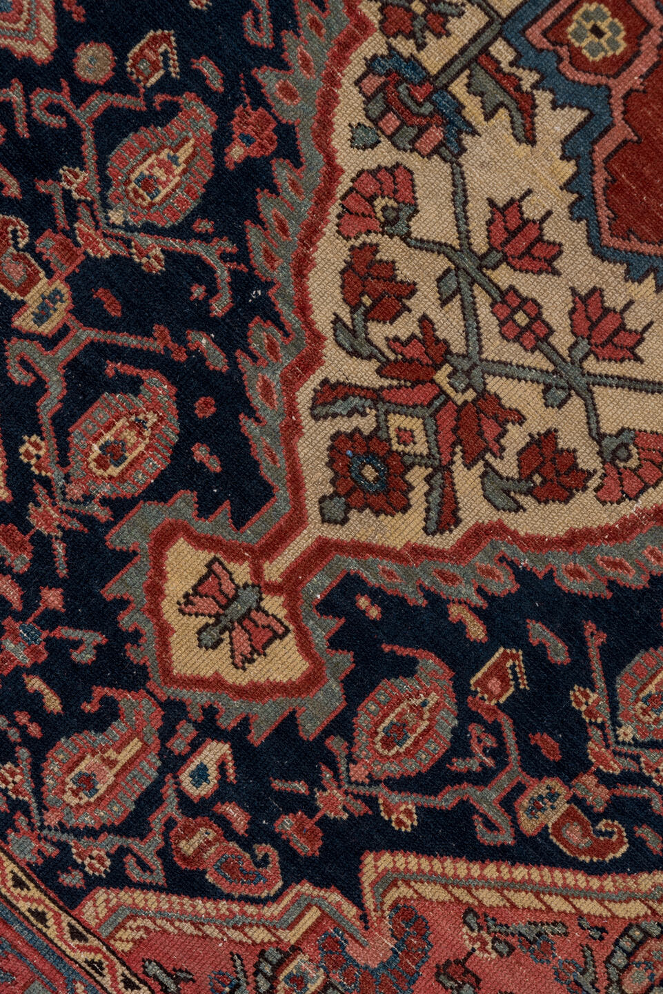 4' x 6' one-of-a-kind handmade vintage Malayer small size rug. Color palette: navy, rust, ivory, indigo, soft blue, rose