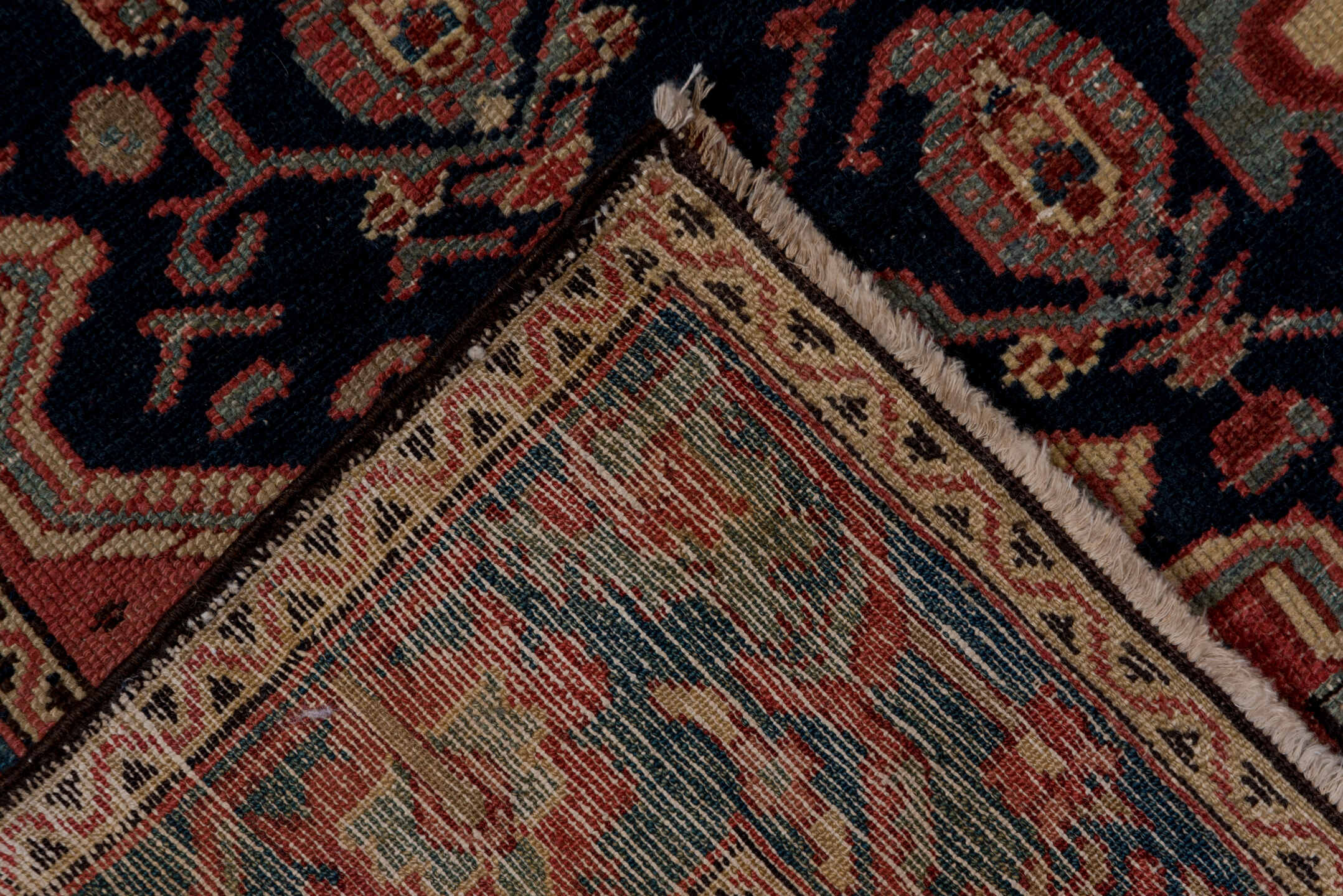 4' x 6' one-of-a-kind handmade vintage Malayer small size rug. Color palette: navy, rust, ivory, indigo, soft blue, rose