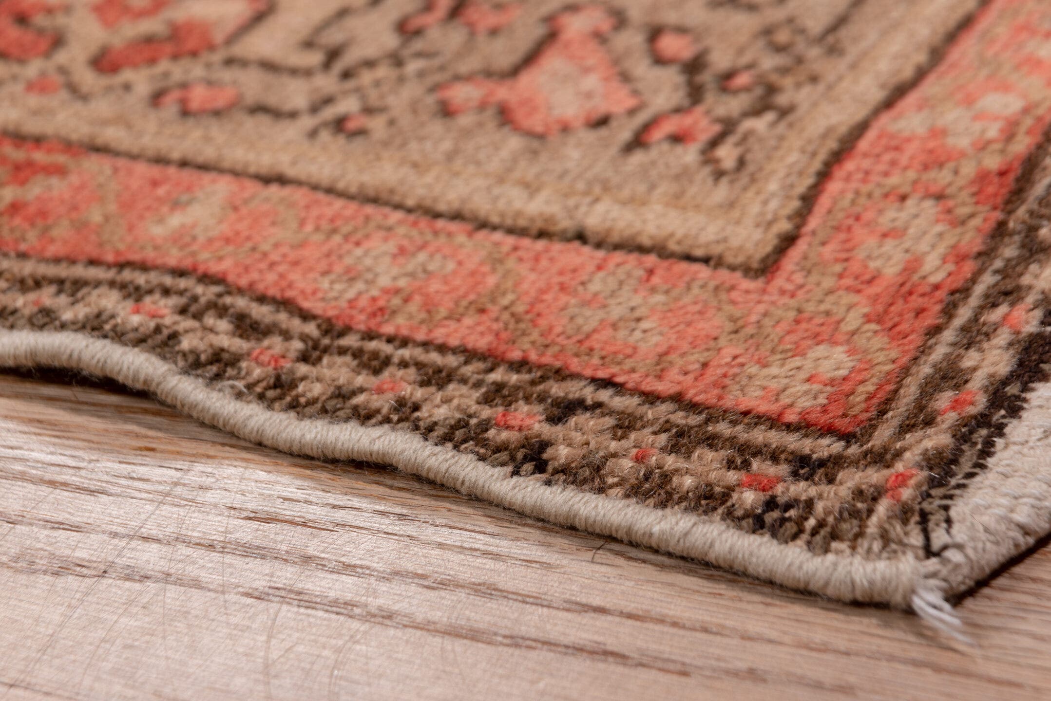 5' x 13' one-of-a-kind handmade antique Malayer rug. Color palette: rust, ivory, brown, terra cotta, charcoal, rose, taupe
